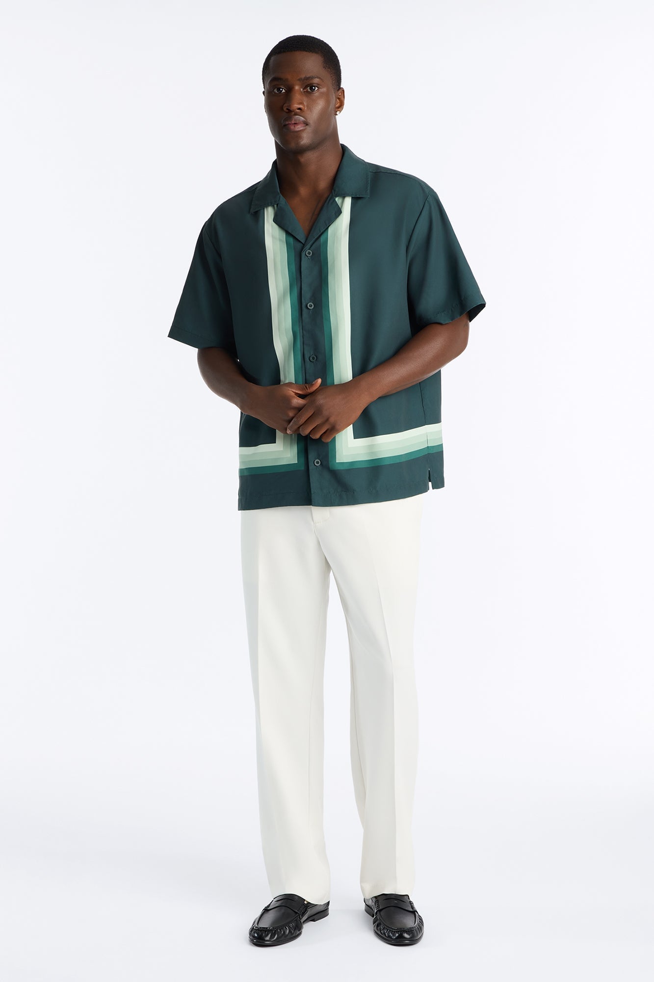 Level Up Relaxed Cuban Collar Button Up Shirt - Green/combo image 6