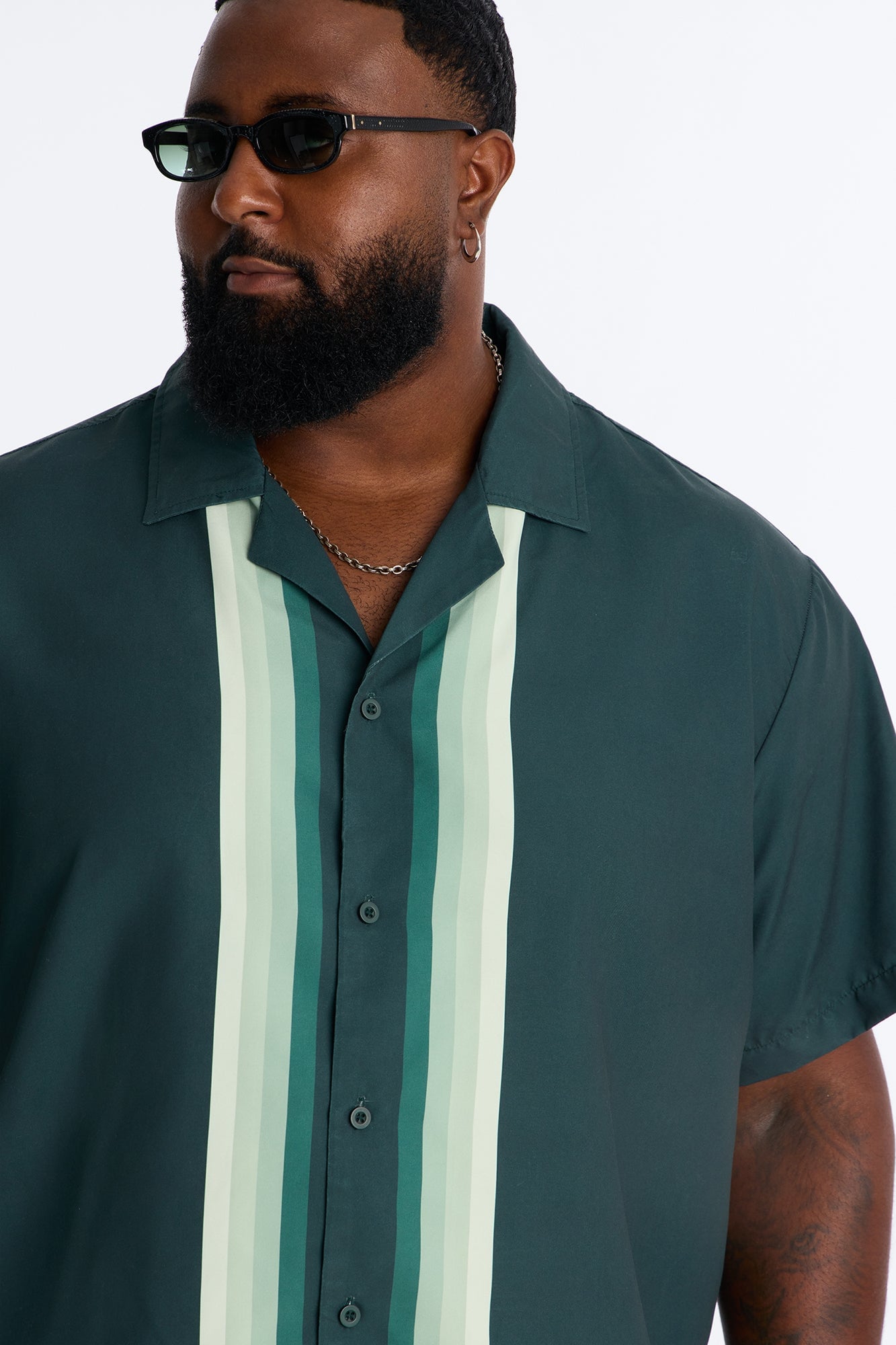 Level Up Relaxed Cuban Collar Button Up Shirt - Green/combo image 3