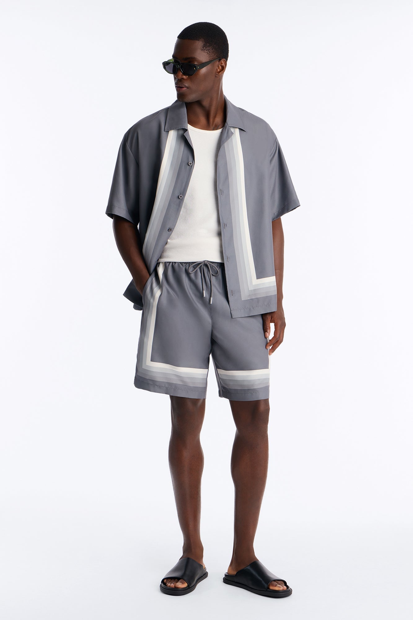 Level Up Relaxed Cuban Collar Button Up Shirt - Grey/combo image 6