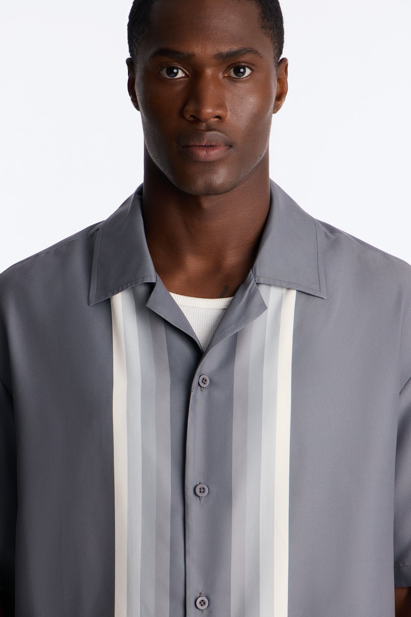 Level Up Relaxed Cuban Collar Button Up Shirt - Grey/combo image 7