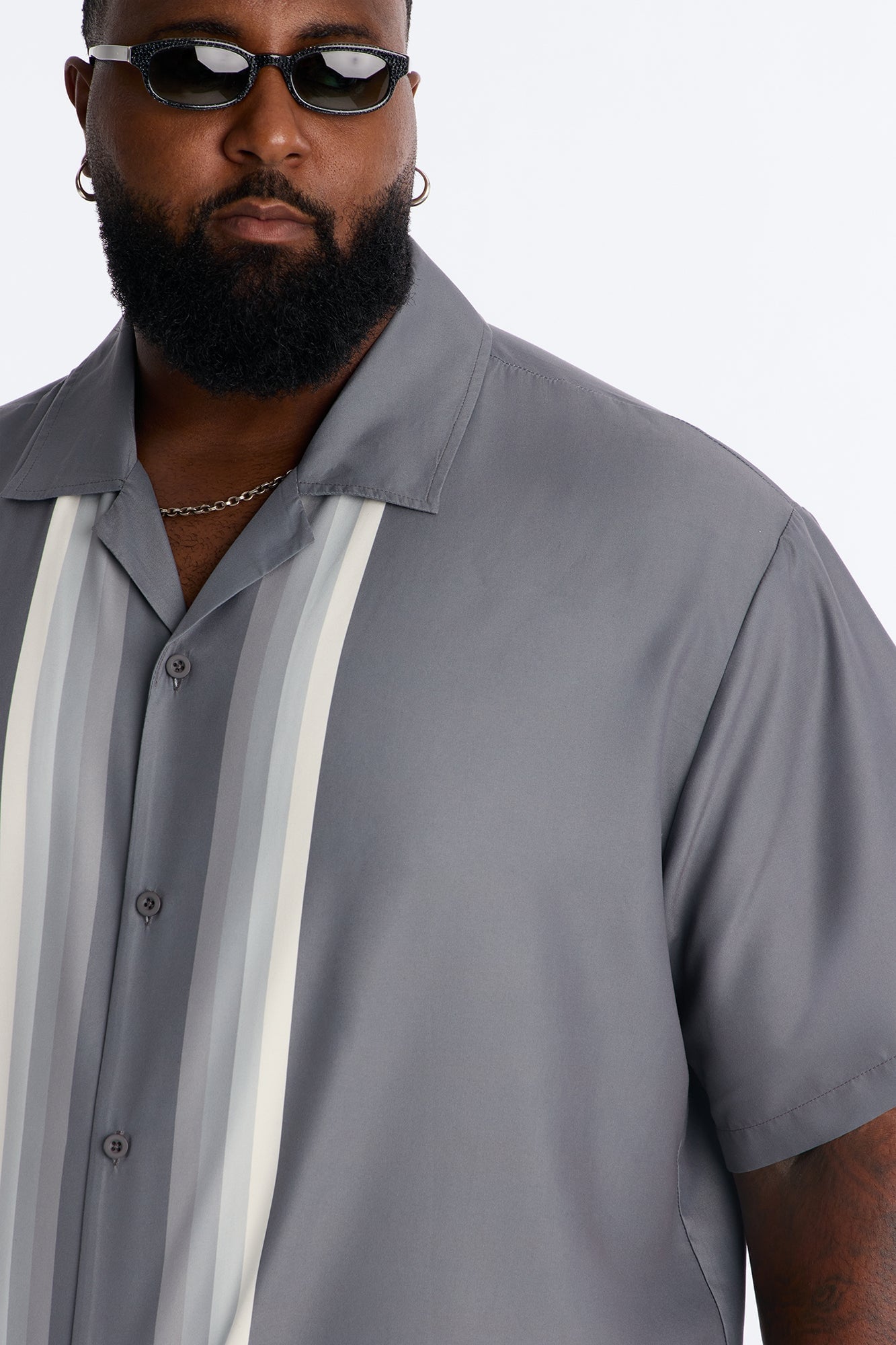 Level Up Relaxed Cuban Collar Button Up Shirt - Grey/combo image 3
