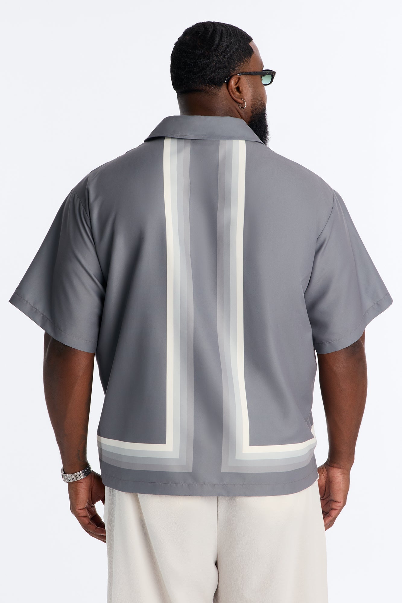 Level Up Relaxed Cuban Collar Button Up Shirt - Grey/combo image 4