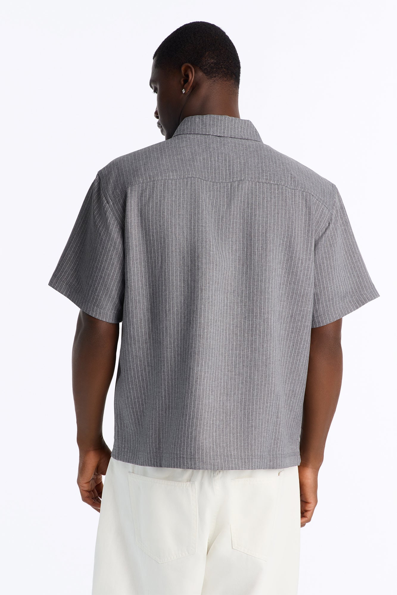 Relaxed Collegiate Pinstripe Zip Up Shirt - Grey/combo image 7