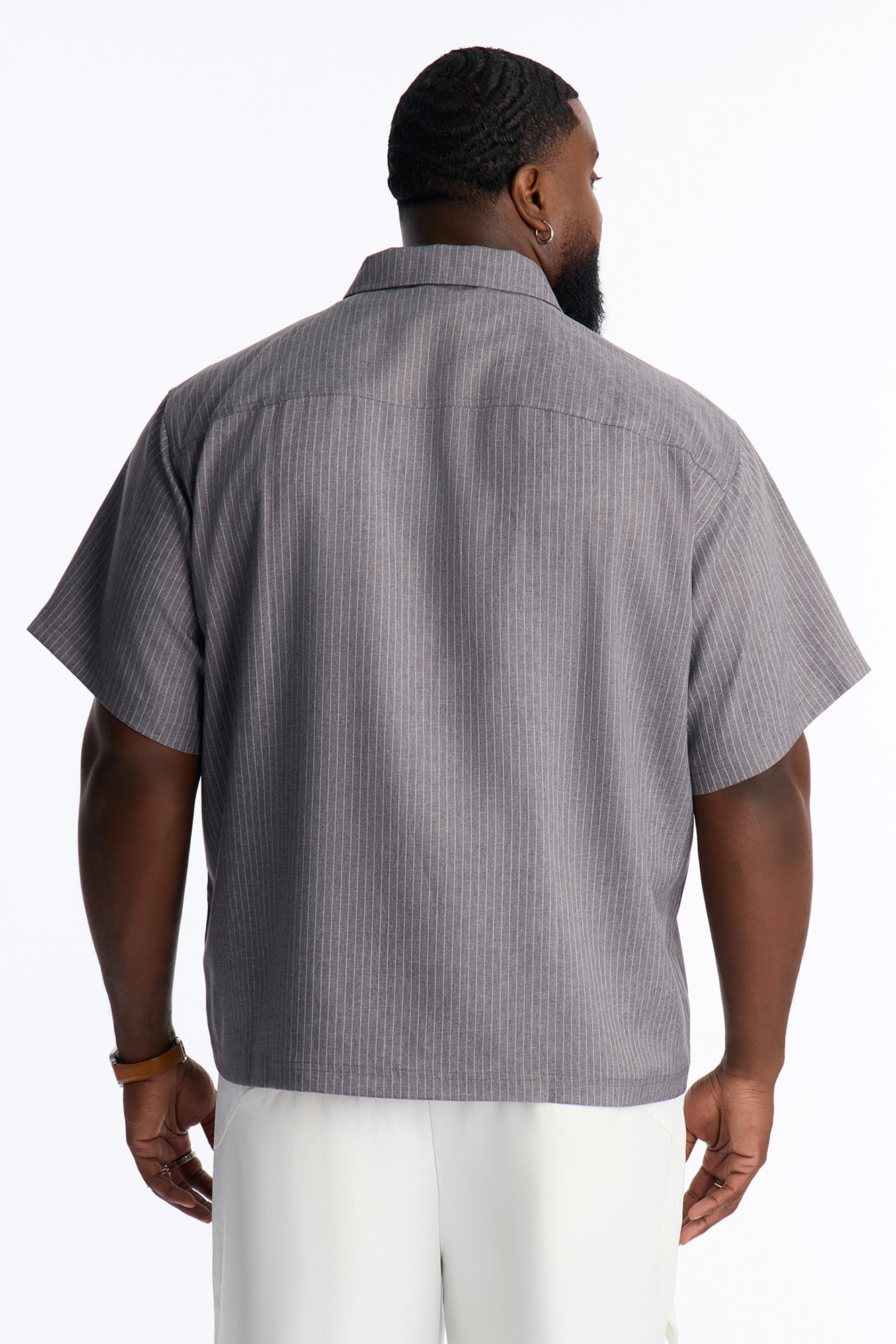 Relaxed Collegiate Pinstripe Zip Up Shirt - Grey/combo image 4
