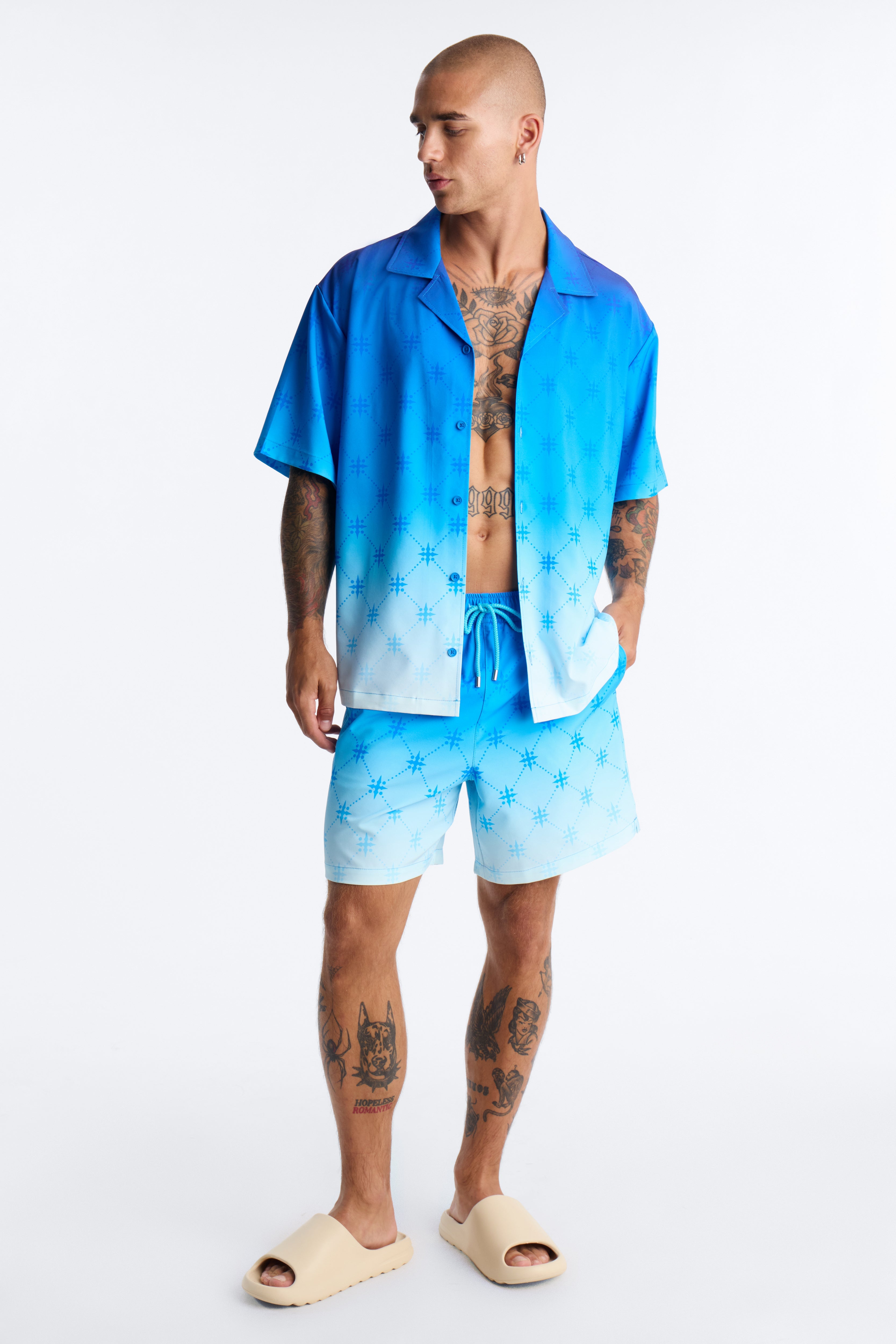 Relaxed Velare Ombre Cuban Collar Button Up Shirt - Blue image 6