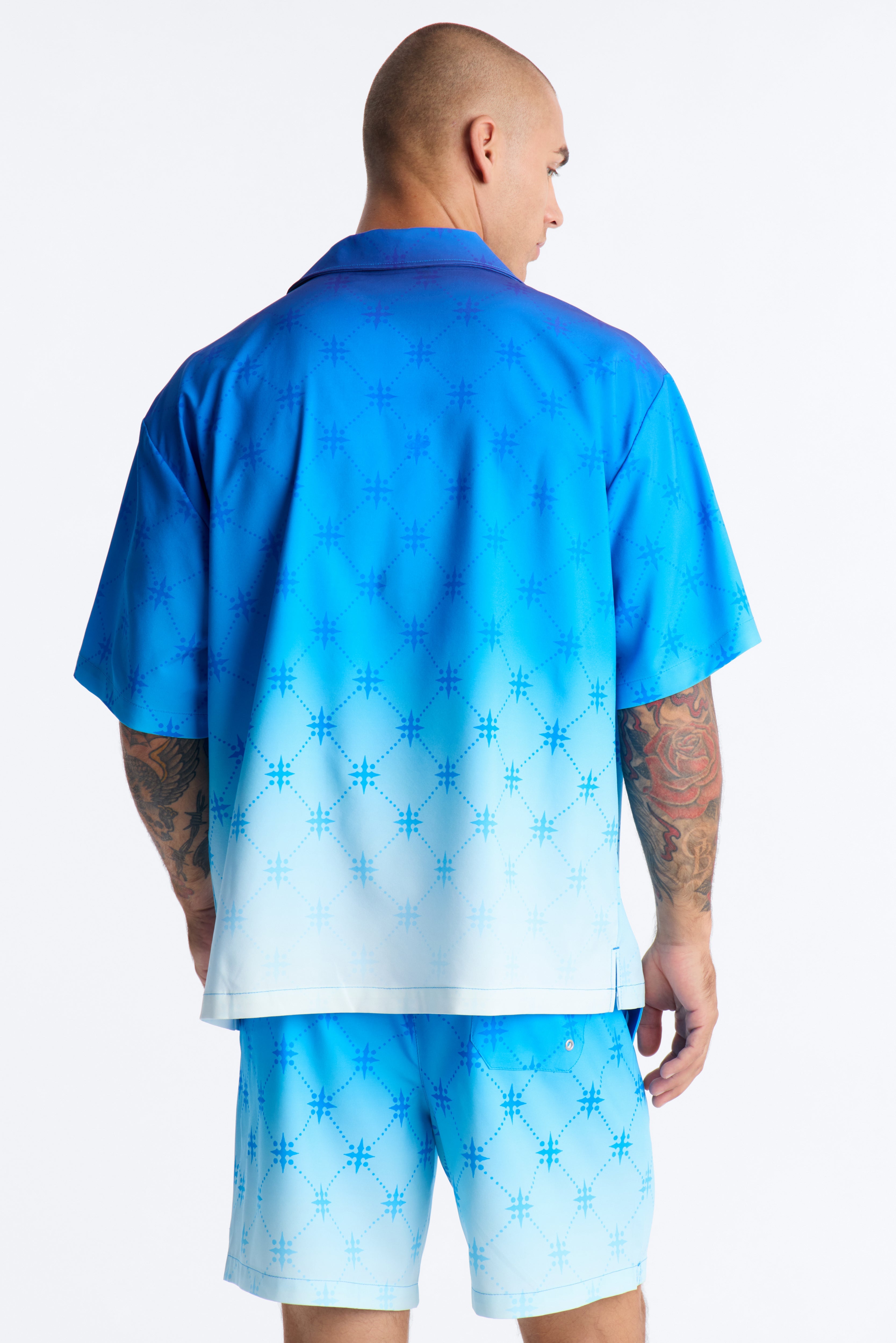 Relaxed Velare Ombre Cuban Collar Button Up Shirt - Blue image 7