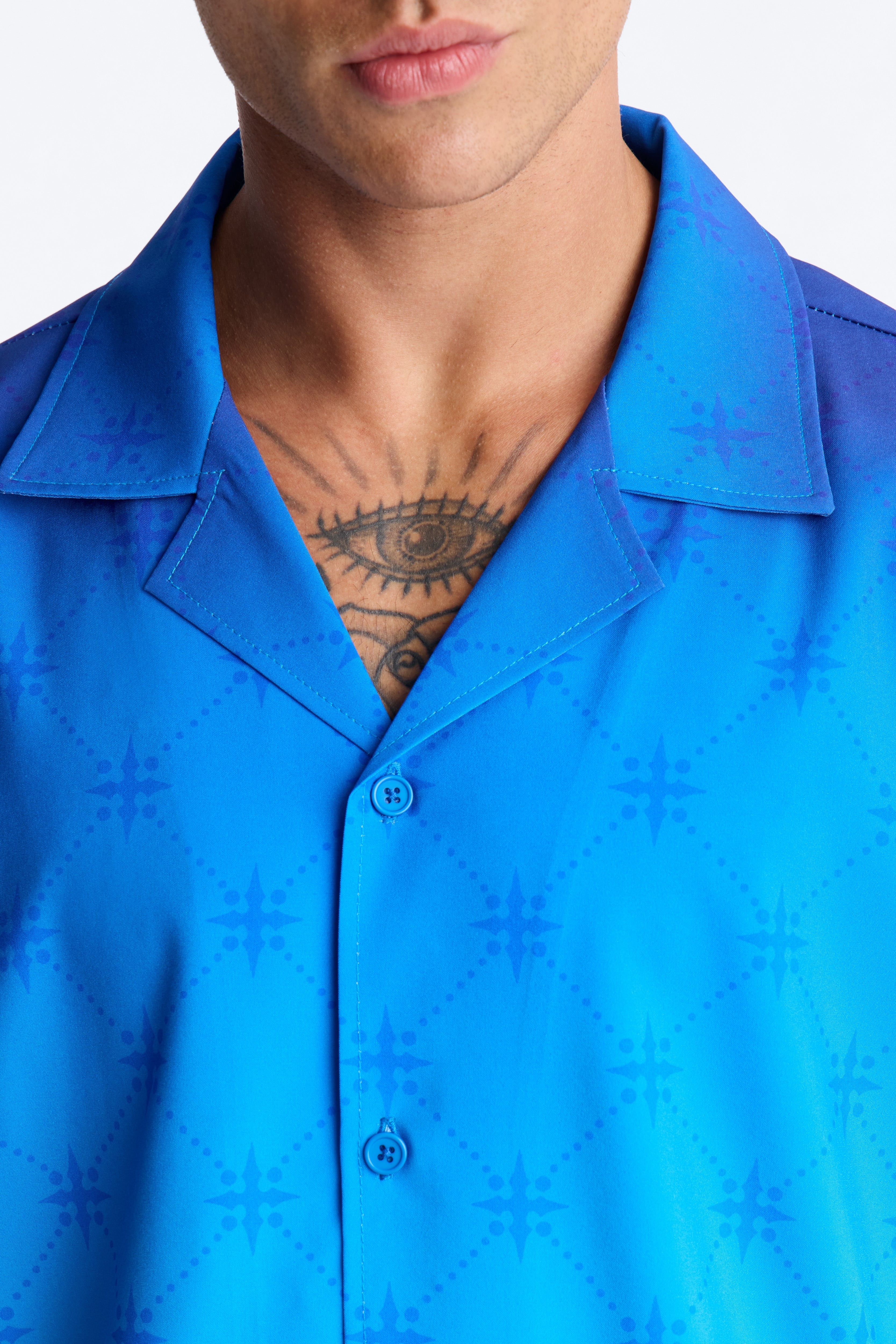 Relaxed Velare Ombre Cuban Collar Button Up Shirt - Blue image 8