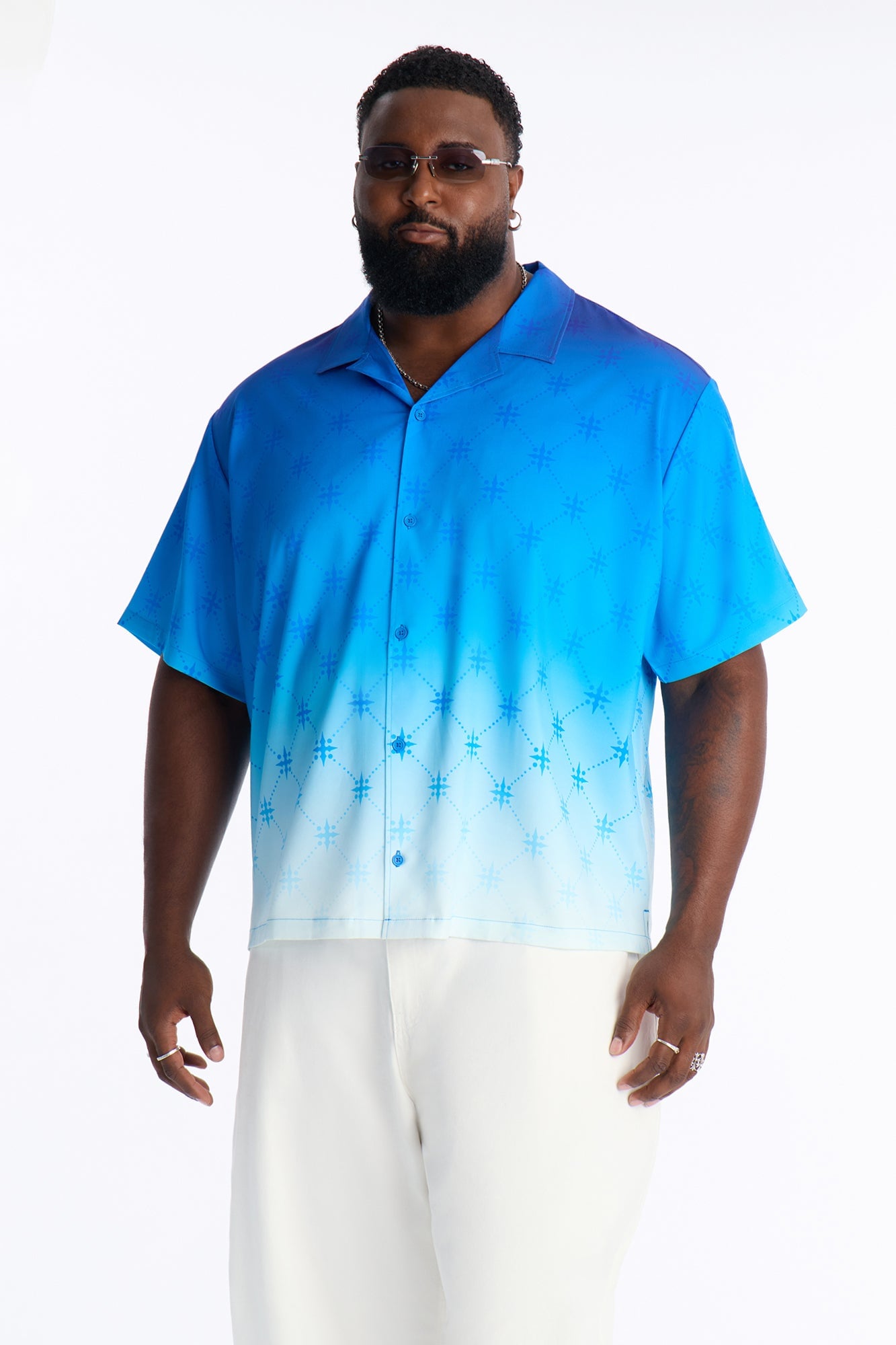 Relaxed Velare Ombre Cuban Collar Button Up Shirt - Blue image 1