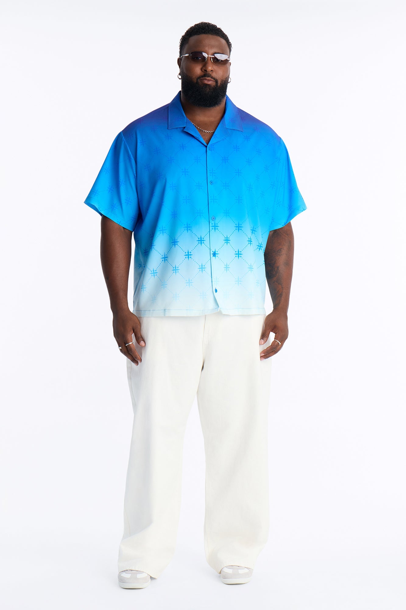 Relaxed Velare Ombre Cuban Collar Button Up Shirt - Blue image 2
