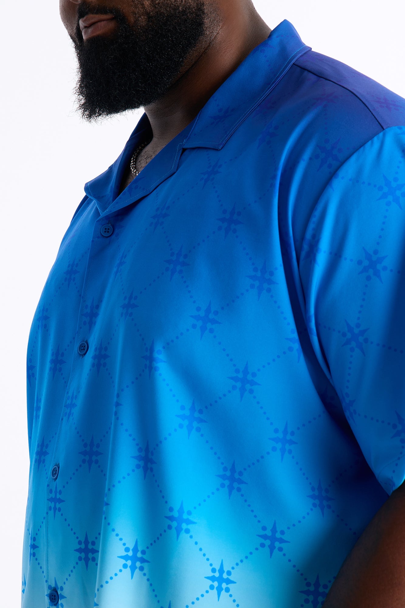 Relaxed Velare Ombre Cuban Collar Button Up Shirt - Blue image 3