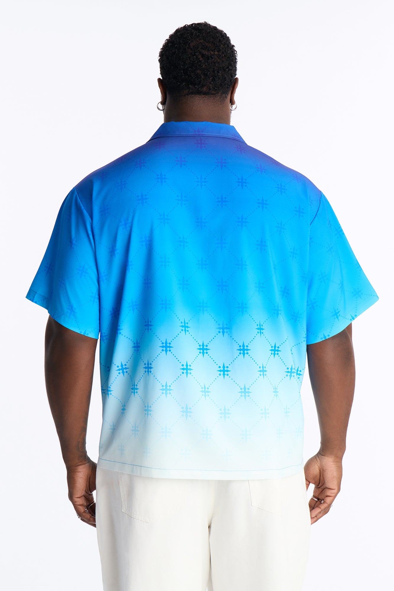 Relaxed Velare Ombre Cuban Collar Button Up Shirt - Blue image 4