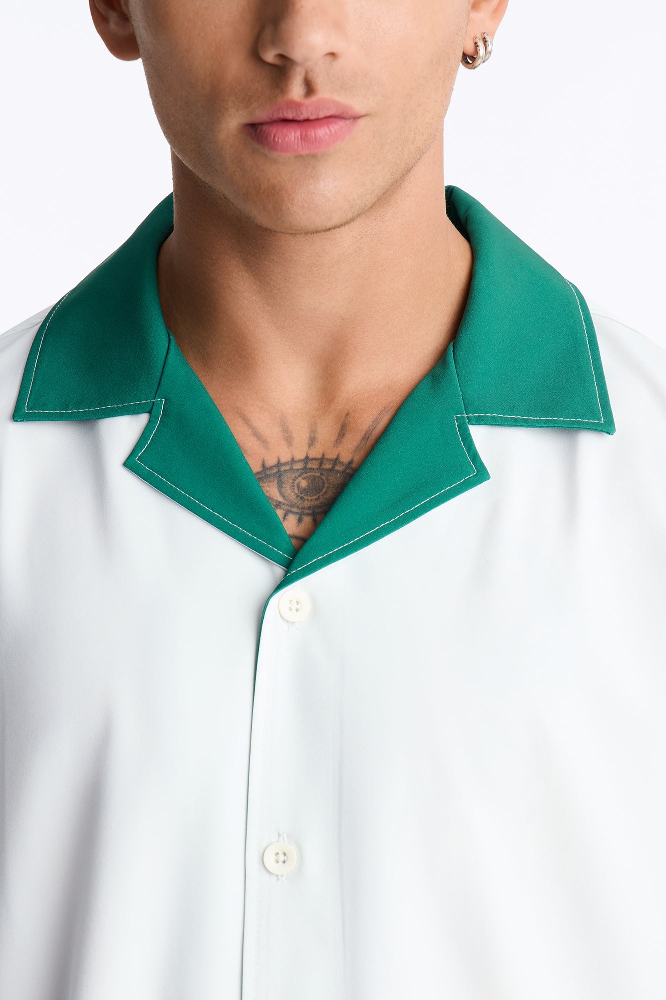 Relaxed Maison Riviera Border Print Cuban Collar Button Up Shirt - Green/combo image 7