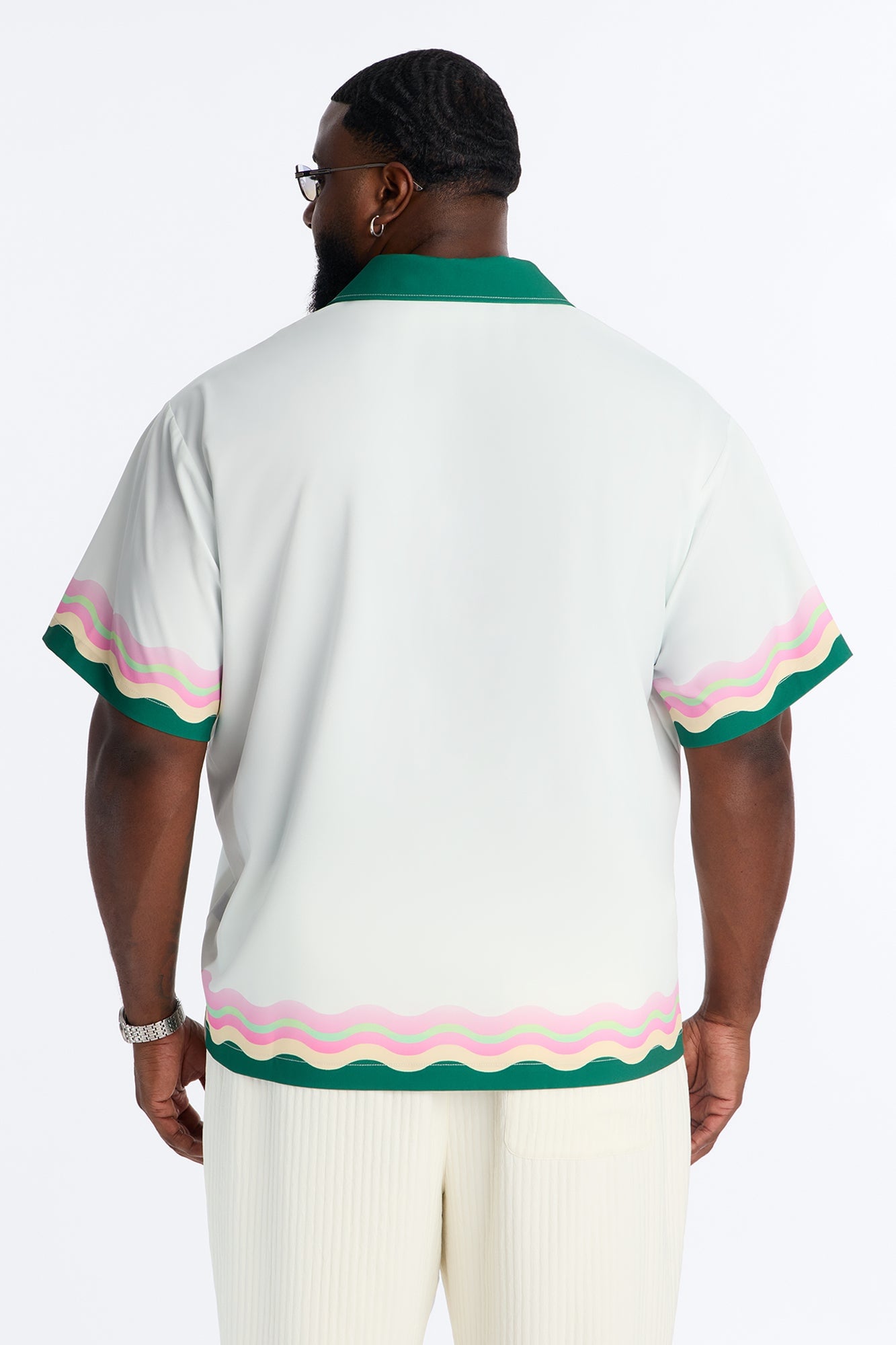 Relaxed Maison Riviera Border Print Cuban Collar Button Up Shirt - Green/combo image 4