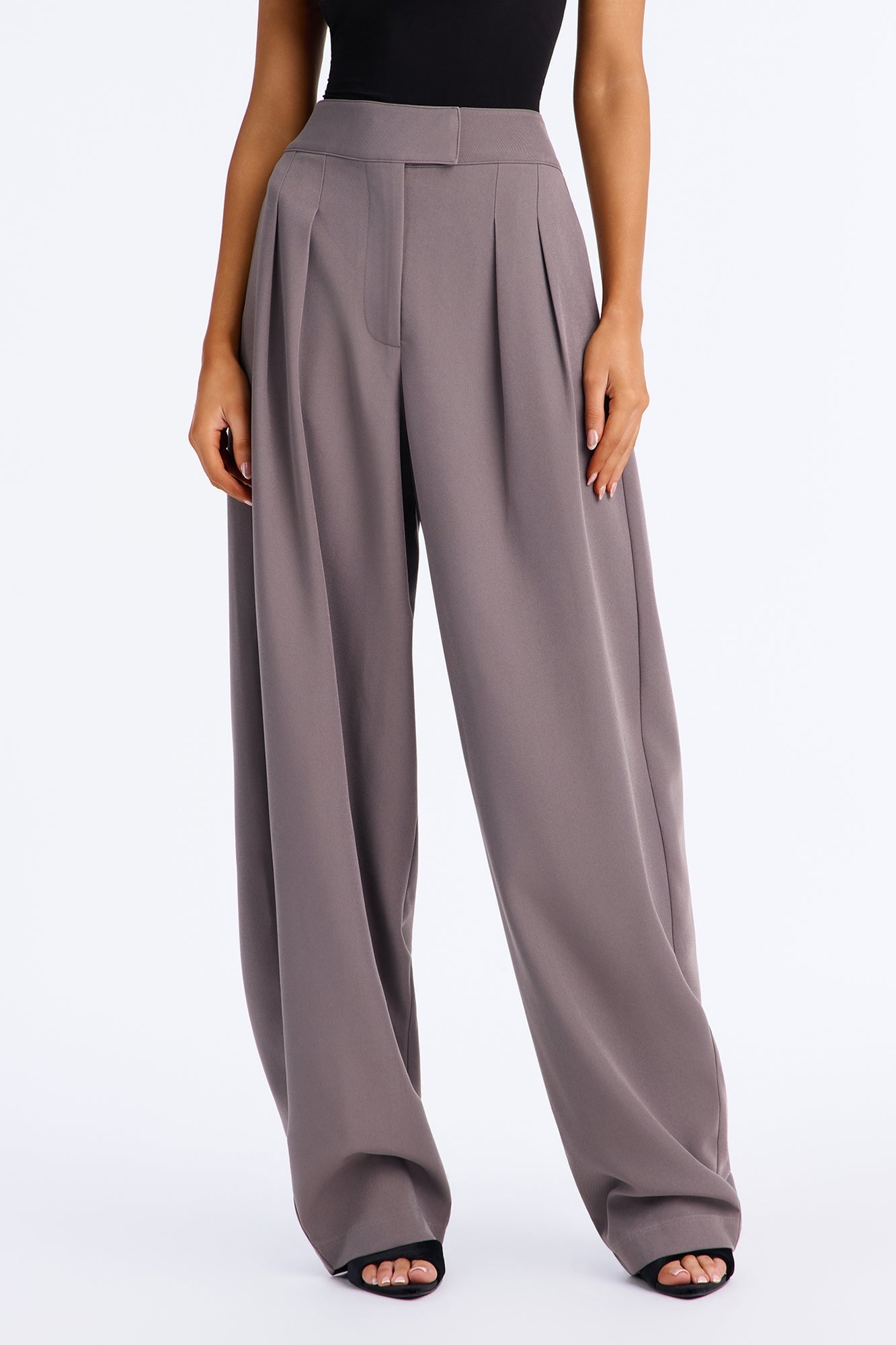 Long Lasting High Waisted Barrel Leg Trouser Pant 32″ - Charcoal image 6