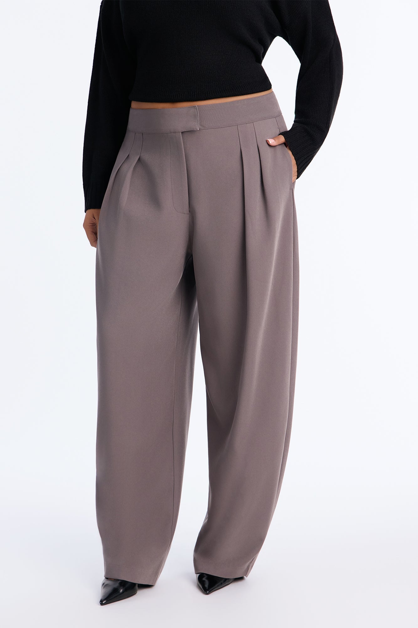 Long Lasting High Waisted Barrel Leg Trouser Pant 32″ - Charcoal image 2