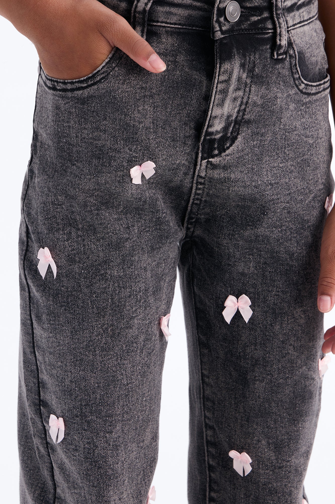 Mini Covered In Bows Straight Leg Jeans II - Black image 4