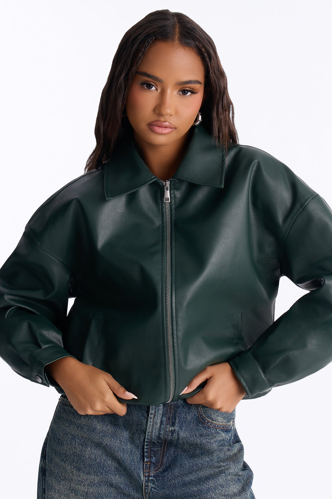 Hustle Mode Oversized Faux Leather Jacket - Hunter image 5