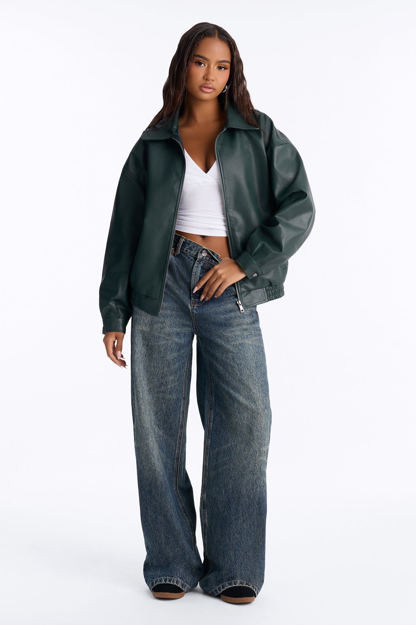 Hustle Mode Oversized Faux Leather Jacket - Hunter image 6