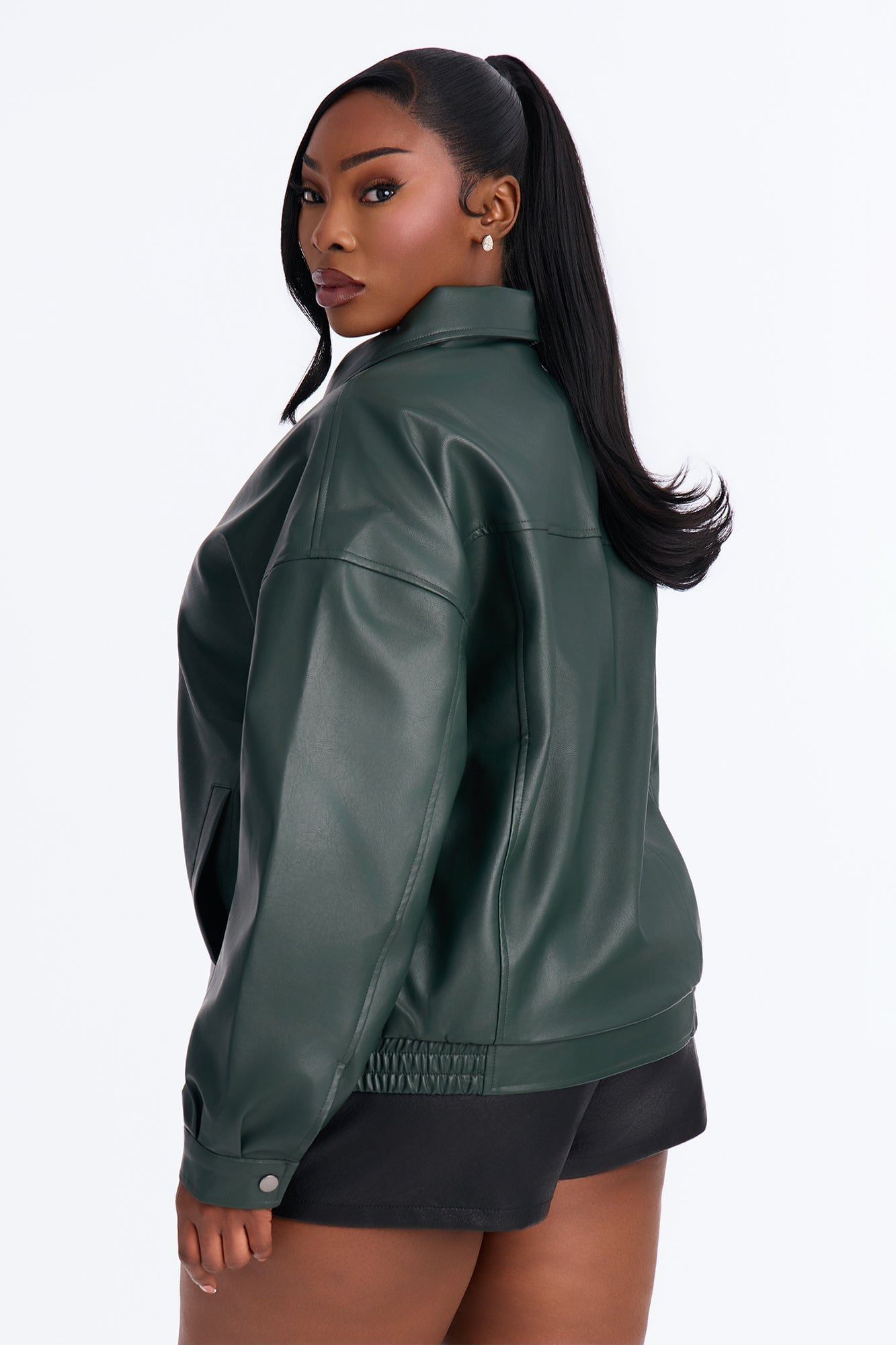 Hustle Mode Oversized Faux Leather Jacket - Hunter image 4