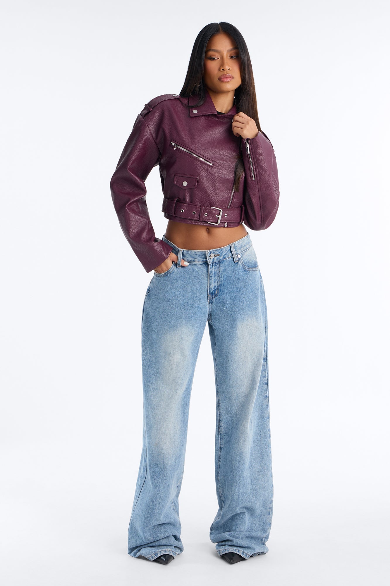 Roxie Faux Leather Jacket - Burgundy image 6