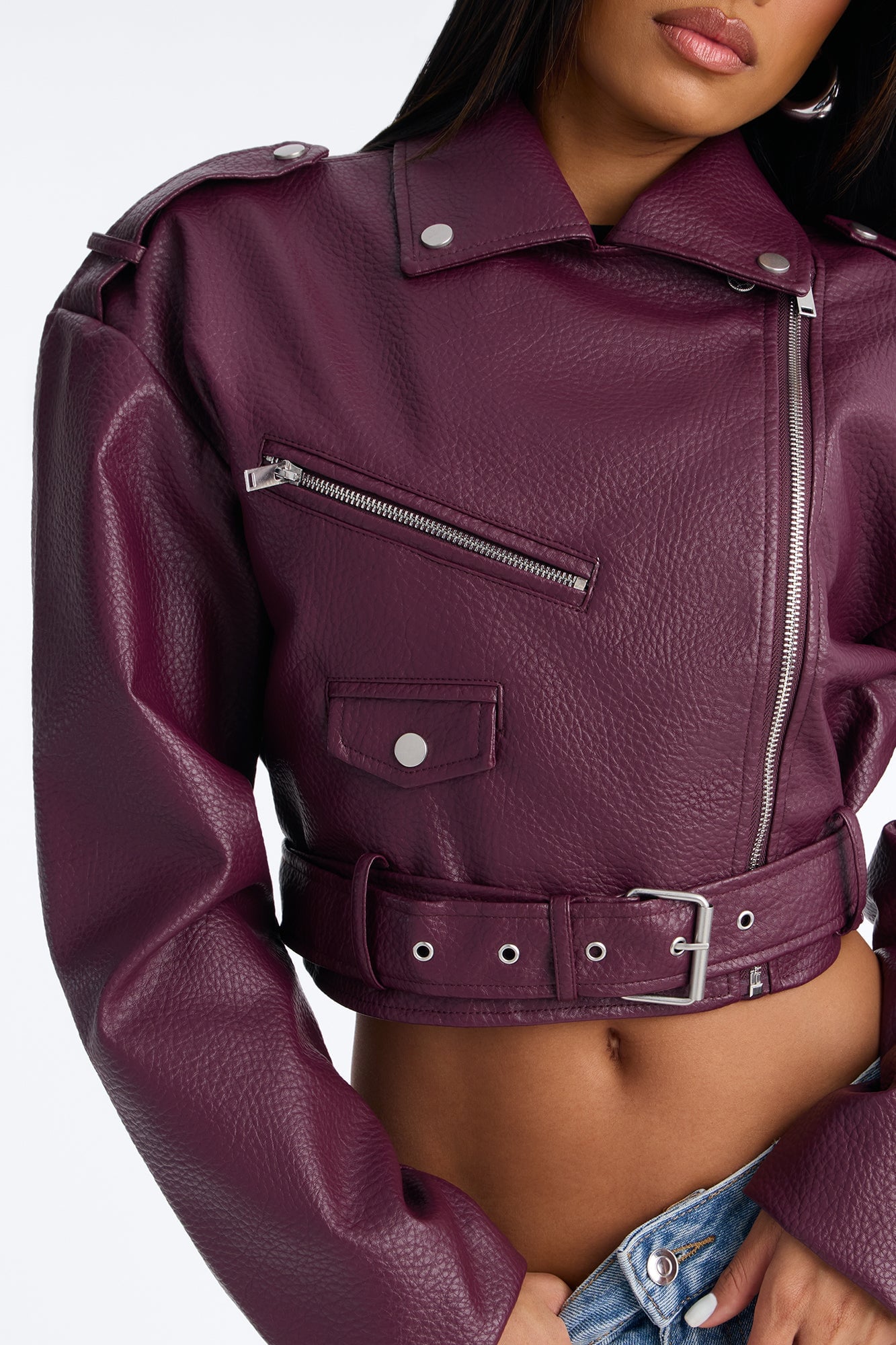 Roxie Faux Leather Jacket - Burgundy image 7