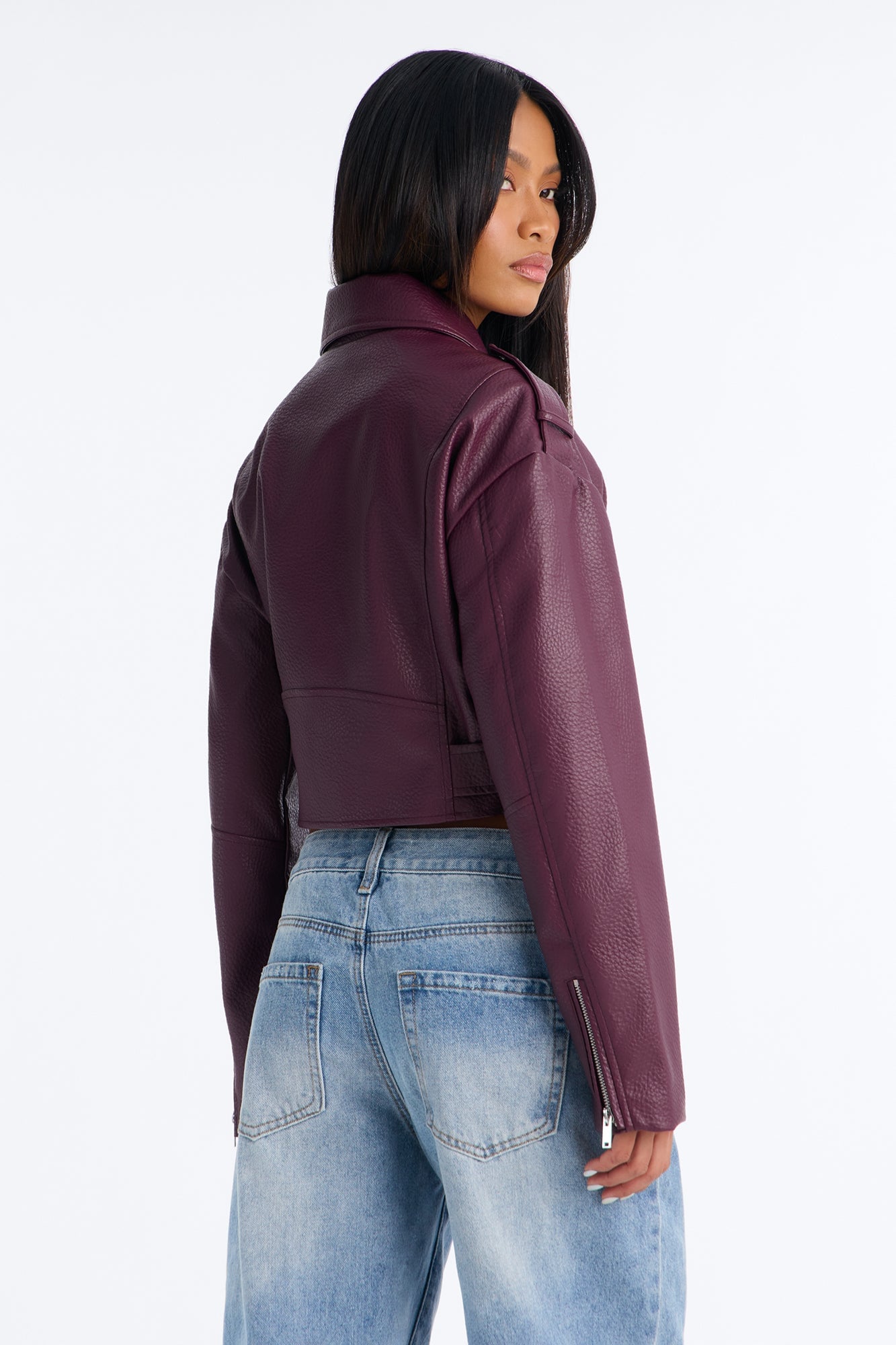 Roxie Faux Leather Jacket - Burgundy image 8