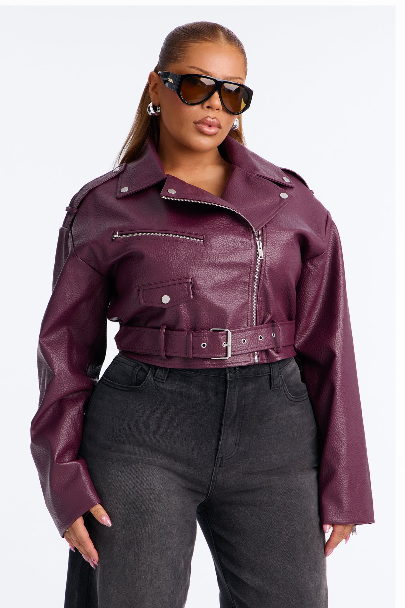 Roxie Faux Leather Jacket - Burgundy image 1