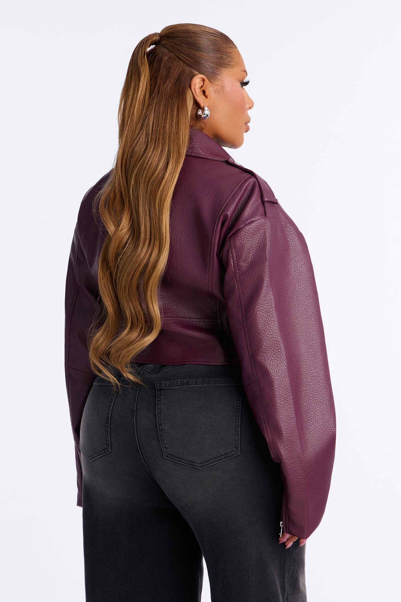 Roxie Faux Leather Jacket - Burgundy image 3