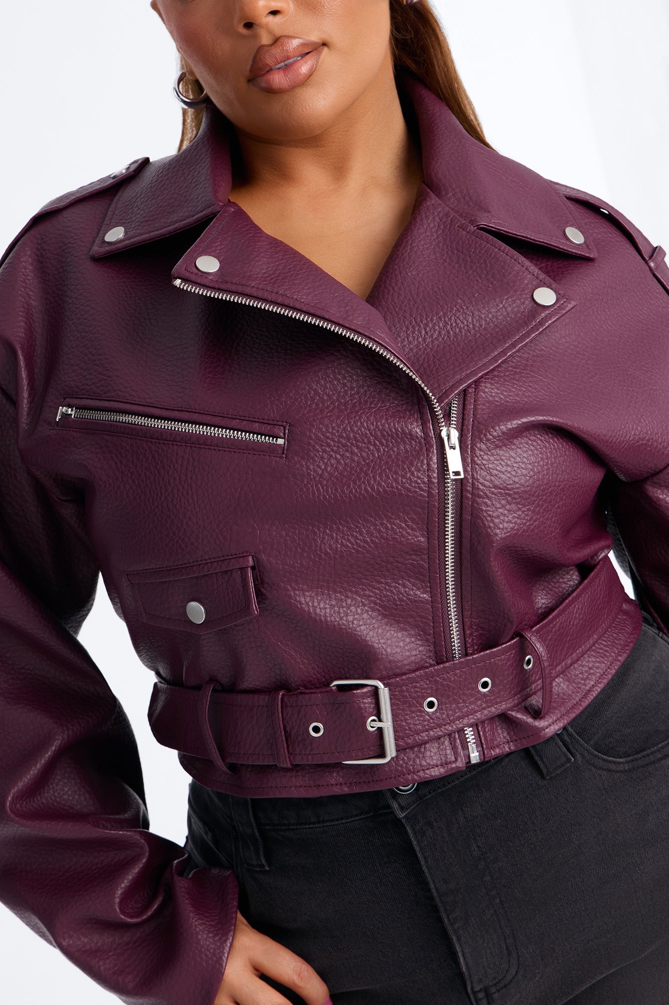 Roxie Faux Leather Jacket - Burgundy image 4