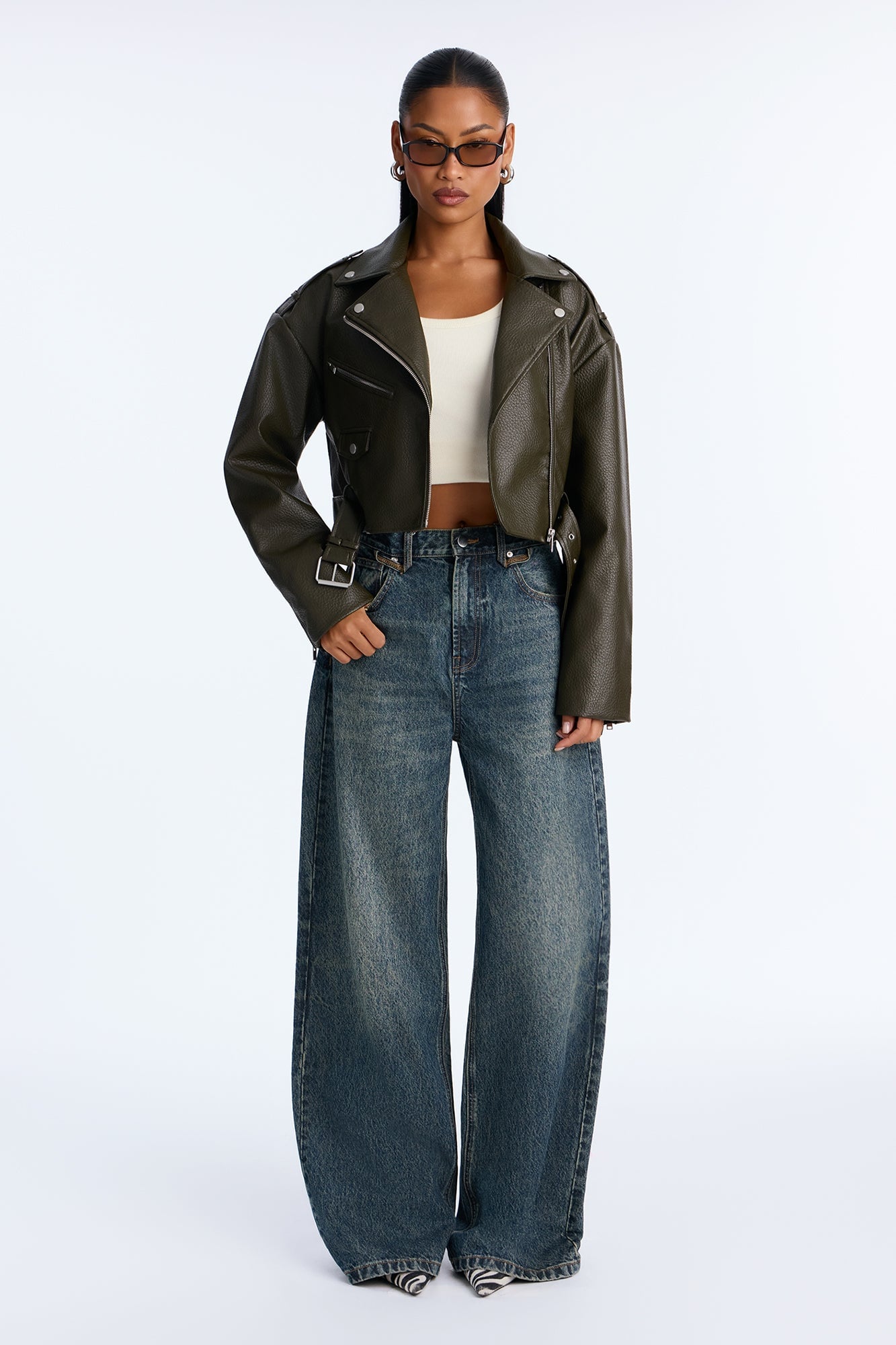 Roxie Faux Leather Jacket - Olive image 5