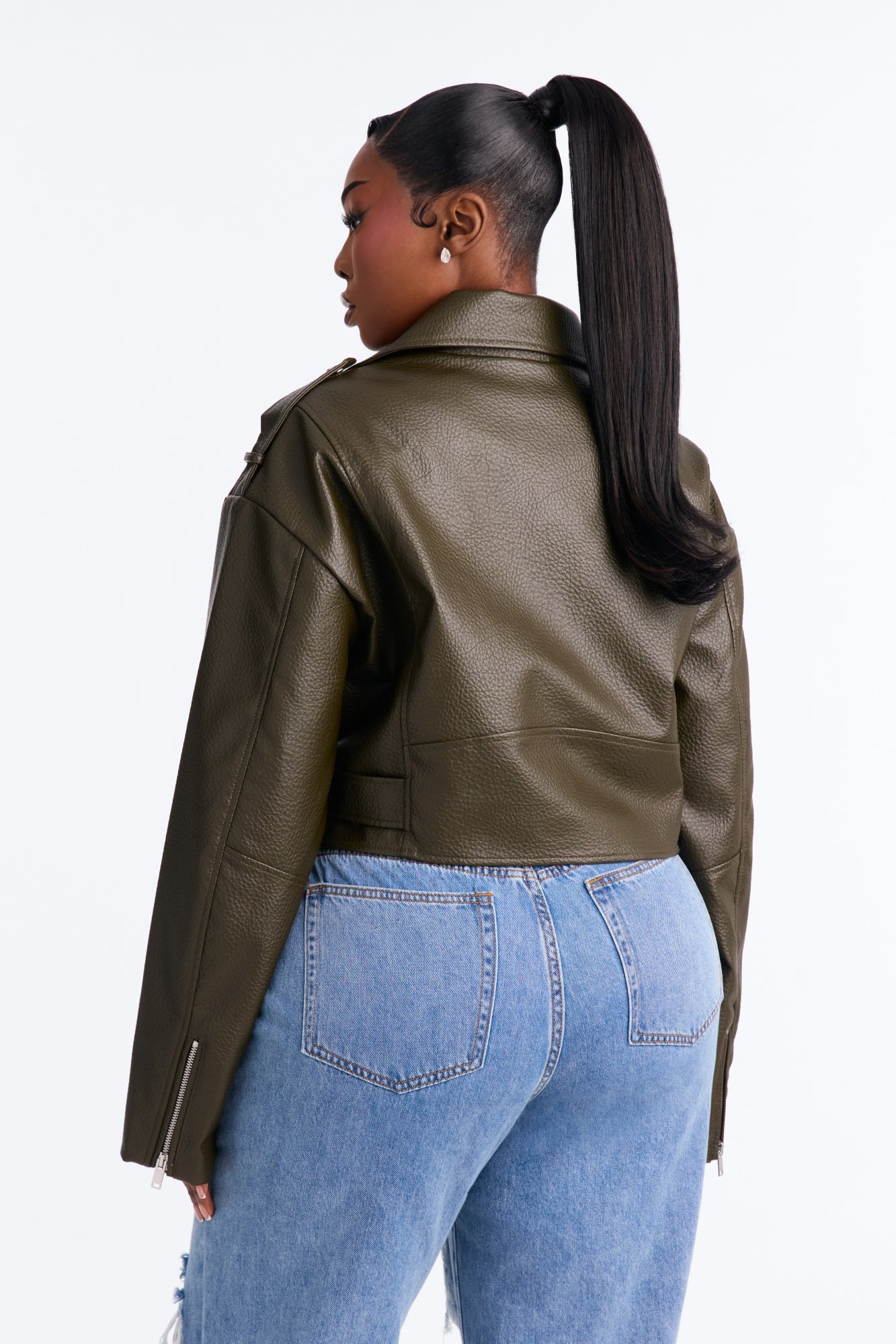 Roxie Faux Leather Jacket - Olive image 4