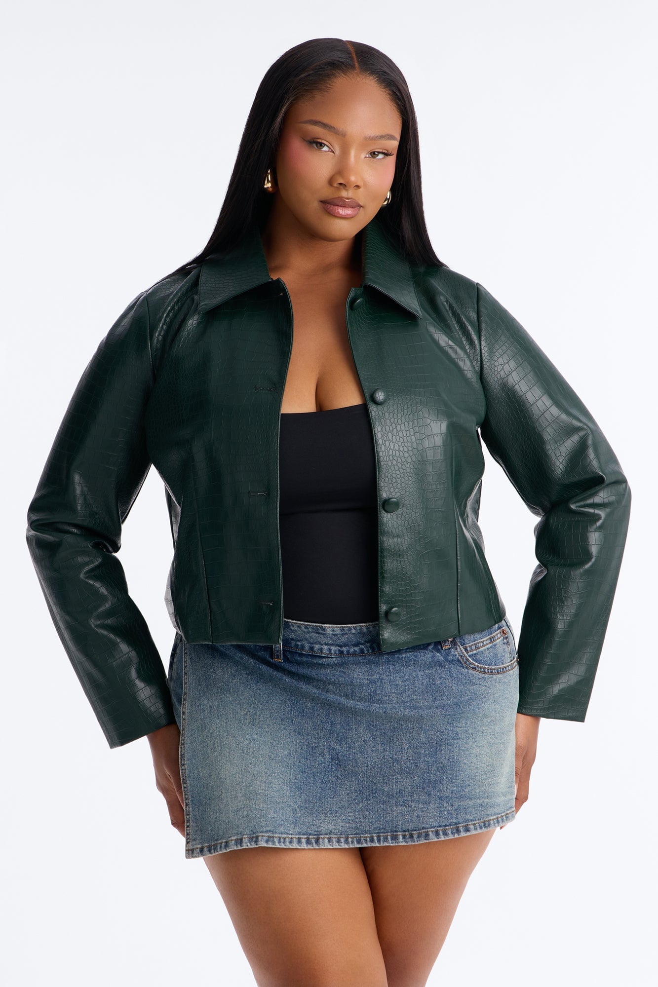 Gina Croc Faux Leather Jacket - Hunter image 2