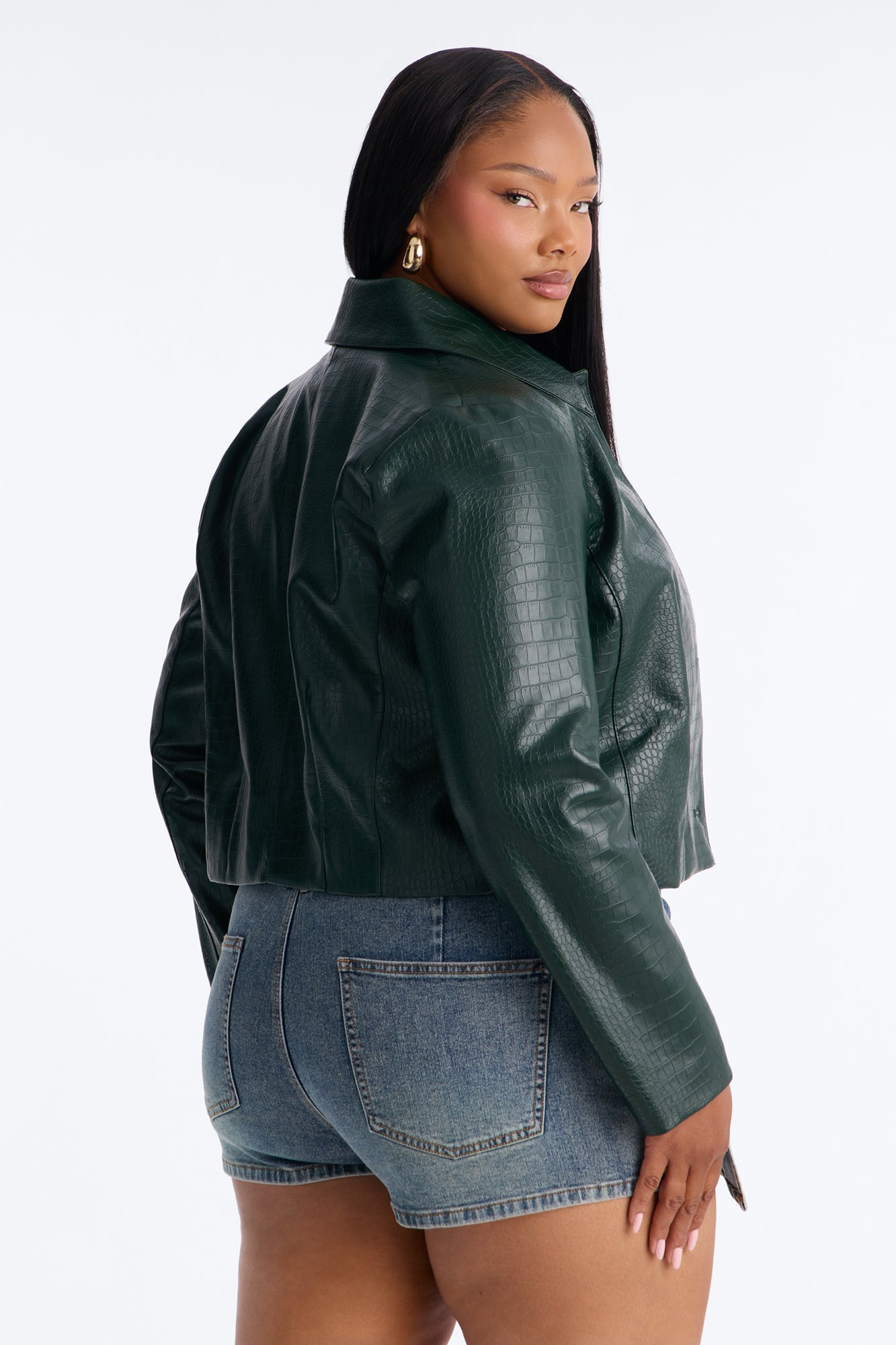 Gina Croc Faux Leather Jacket - Hunter image 3