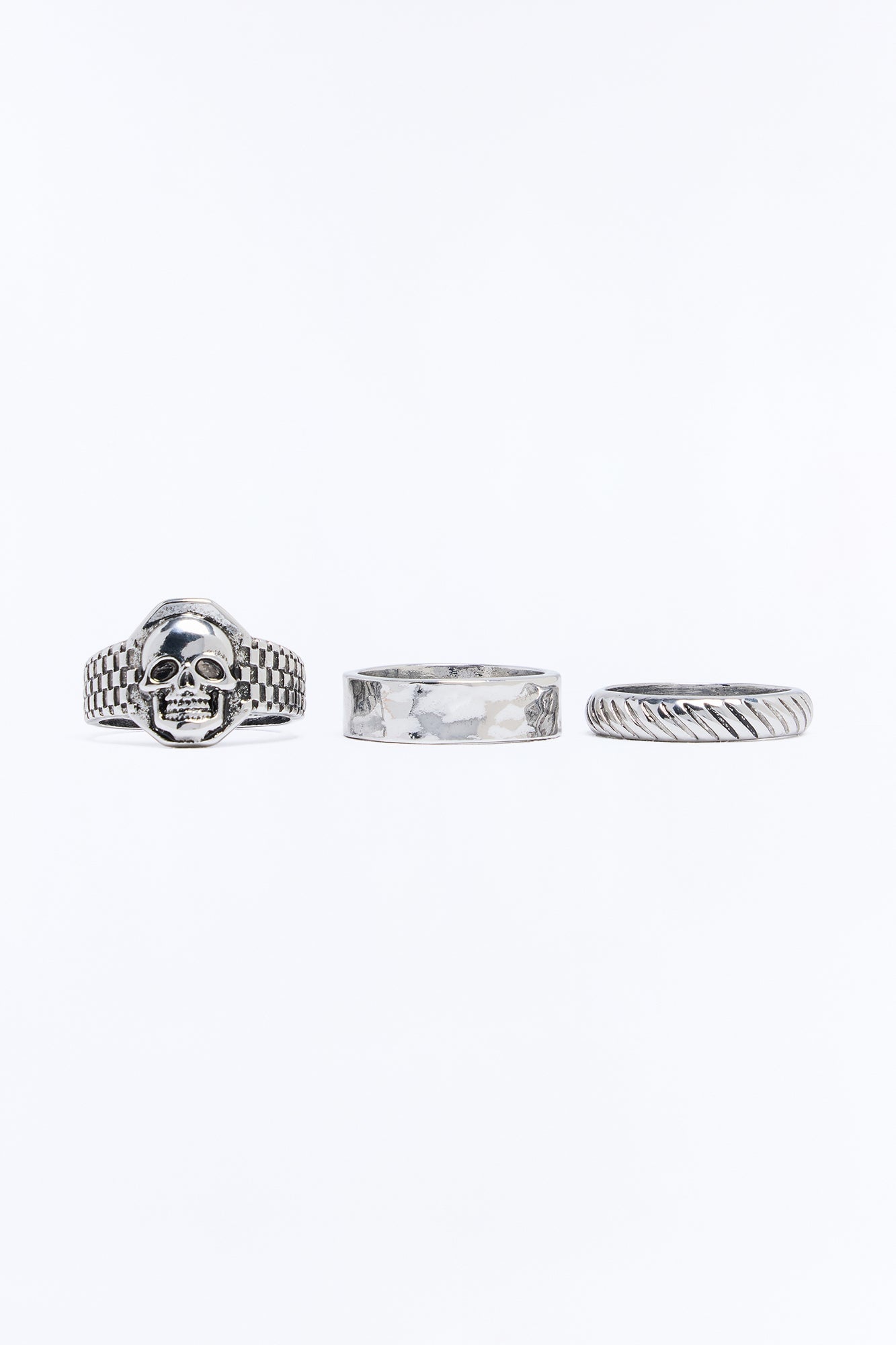Hammered Skull Ring Set - Silver image 3
