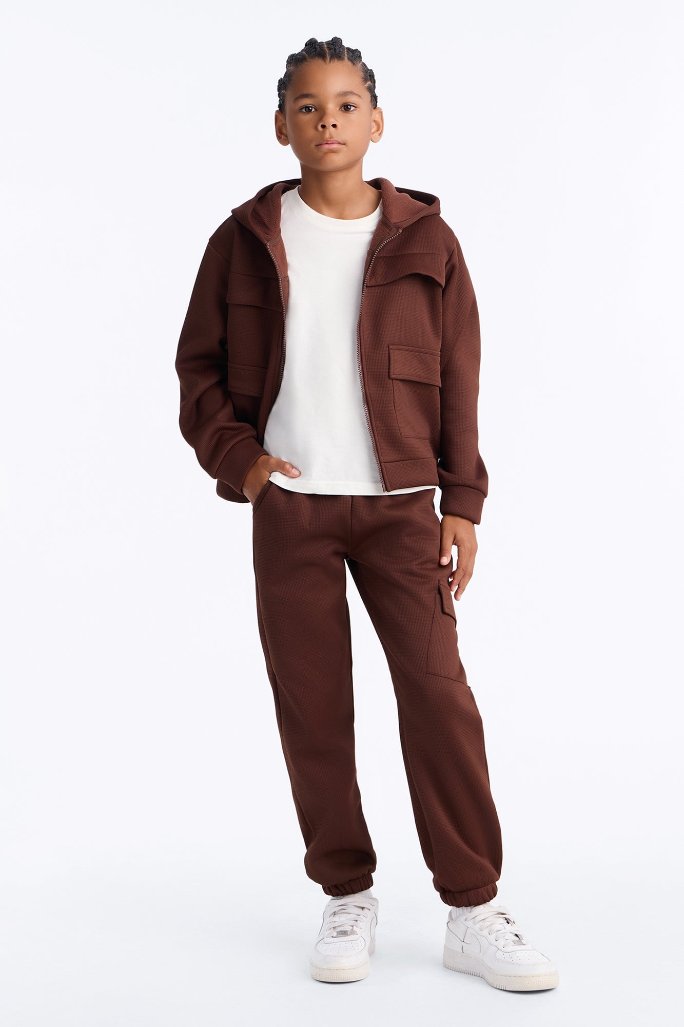 Mini Aiden 2 Piece Cargo Hoodie And Jogger Set - Brown image 1