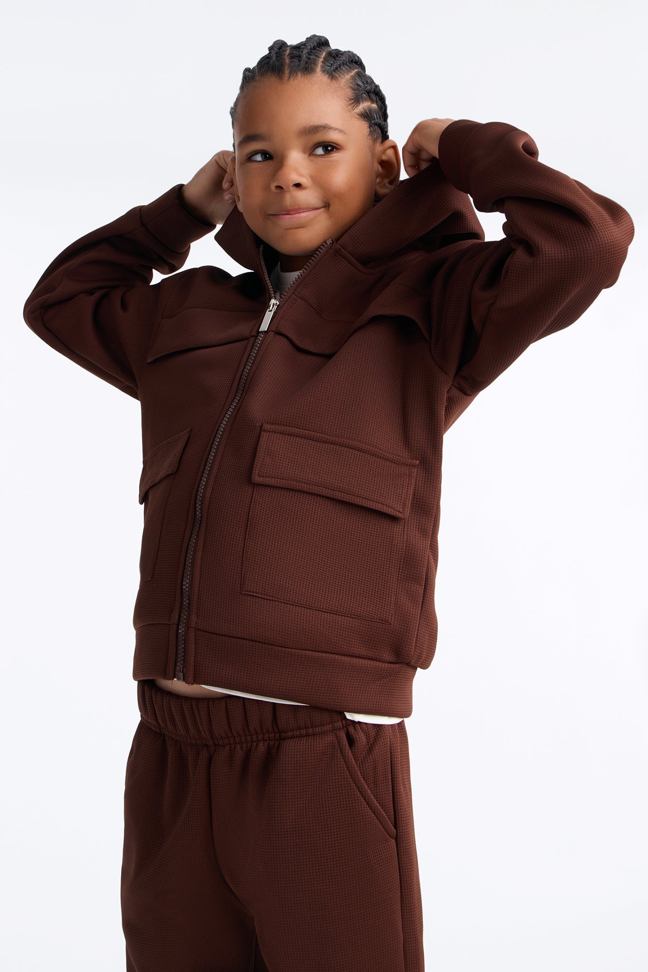 Mini Aiden 2 Piece Cargo Hoodie And Jogger Set - Brown image 4