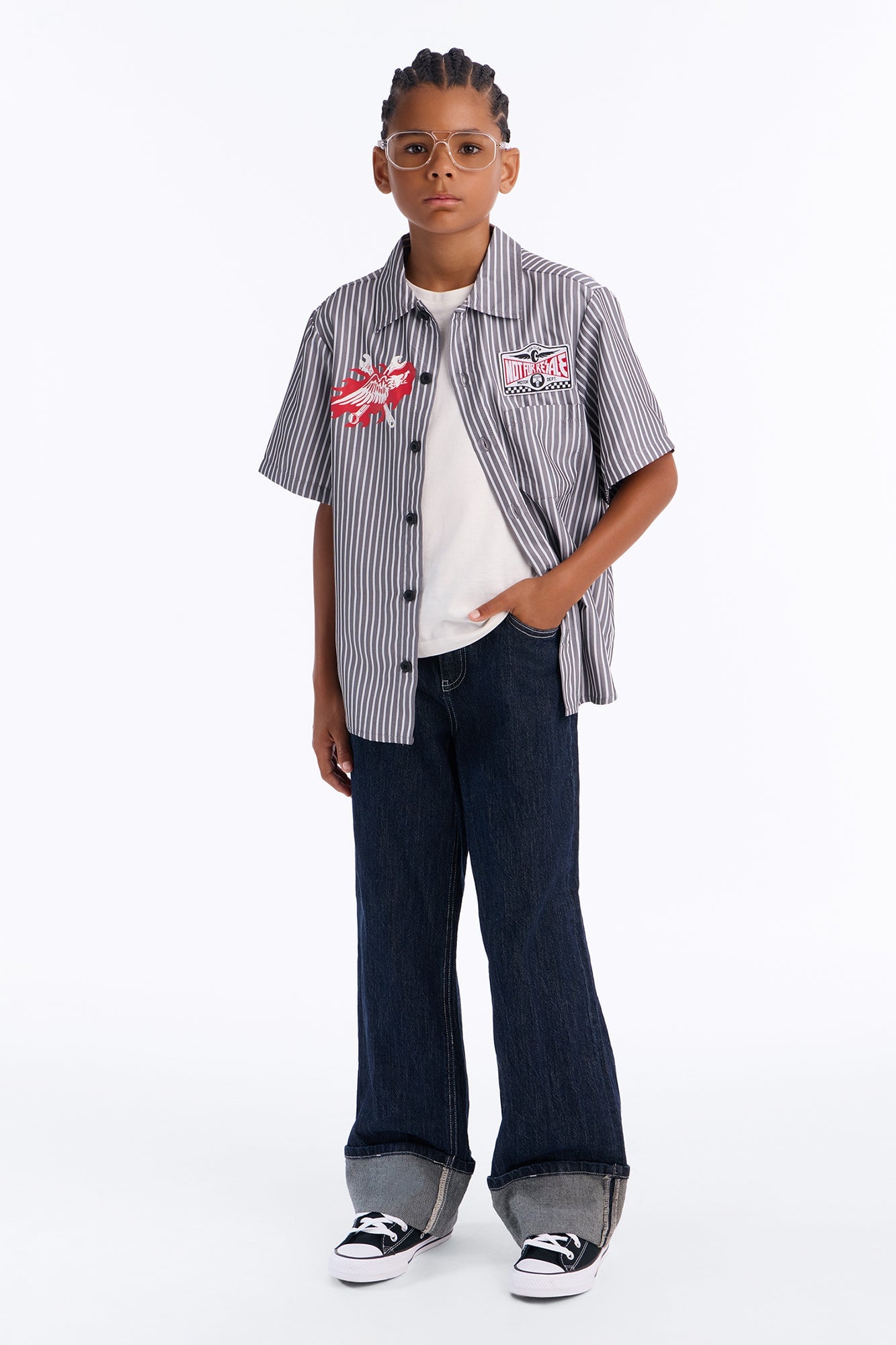 Mini Cropped No Questions Asked Striped Button Up Shirt - Black image 2