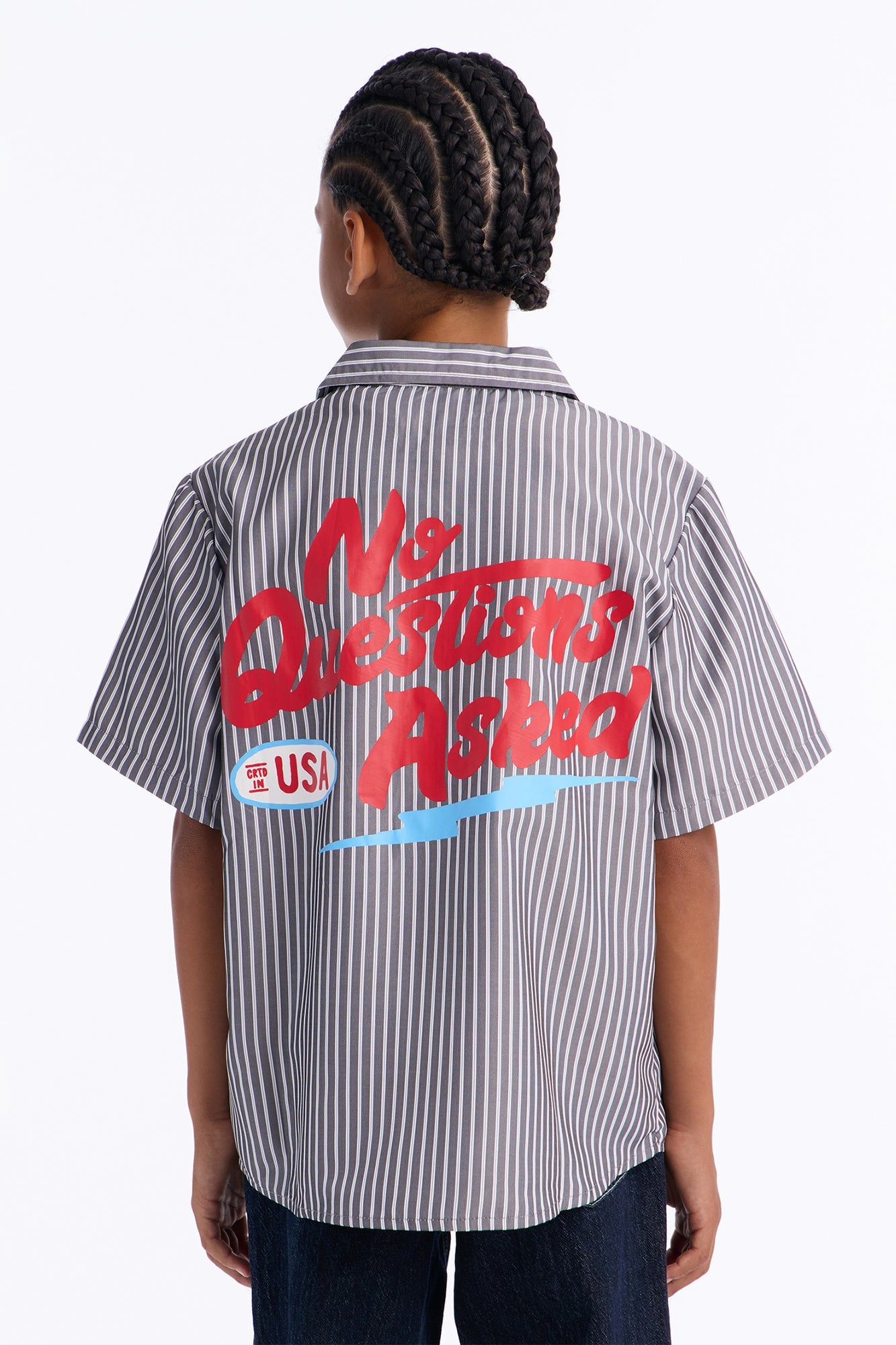 Mini Cropped No Questions Asked Striped Button Up Shirt - Black image 4