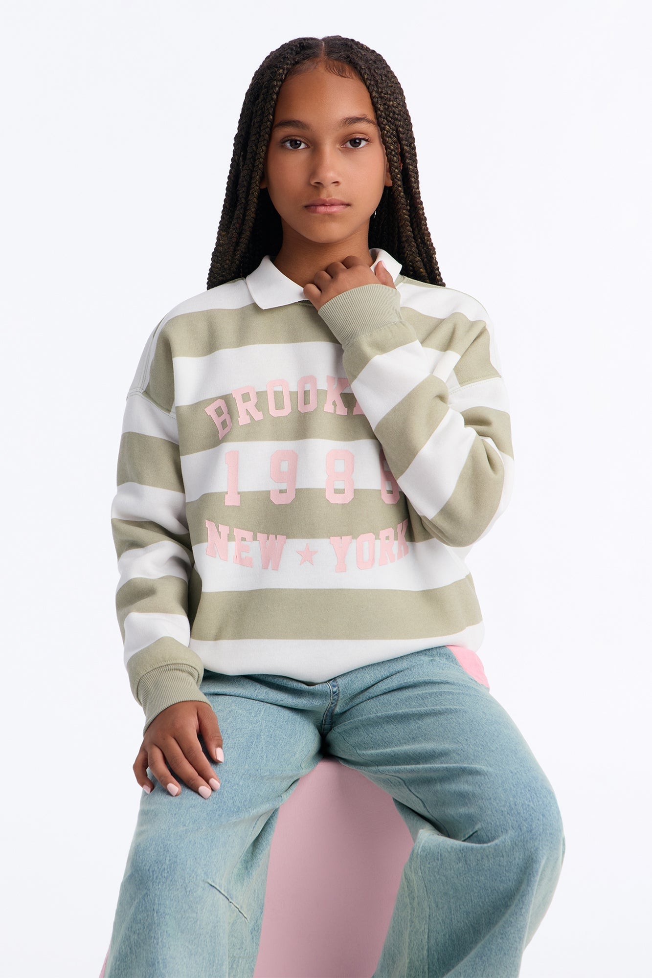 Mini Brooklyn 1986 Striped Sweatshirt - Stone/Combo image 1