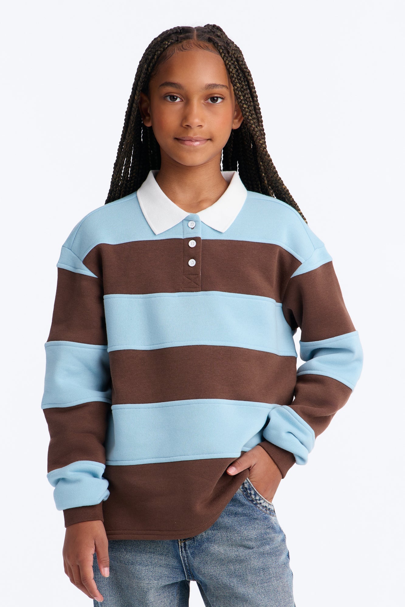 Mini Katie Rugby Striped Polo - Brown/combo image 1