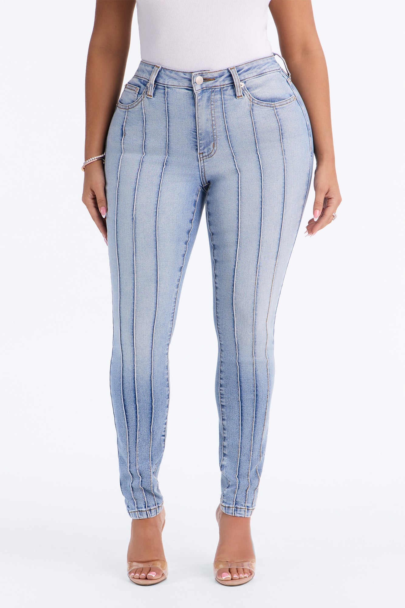 Paris Pintucks High Rise Stretch Skinny Jeans - Light Wash image 6