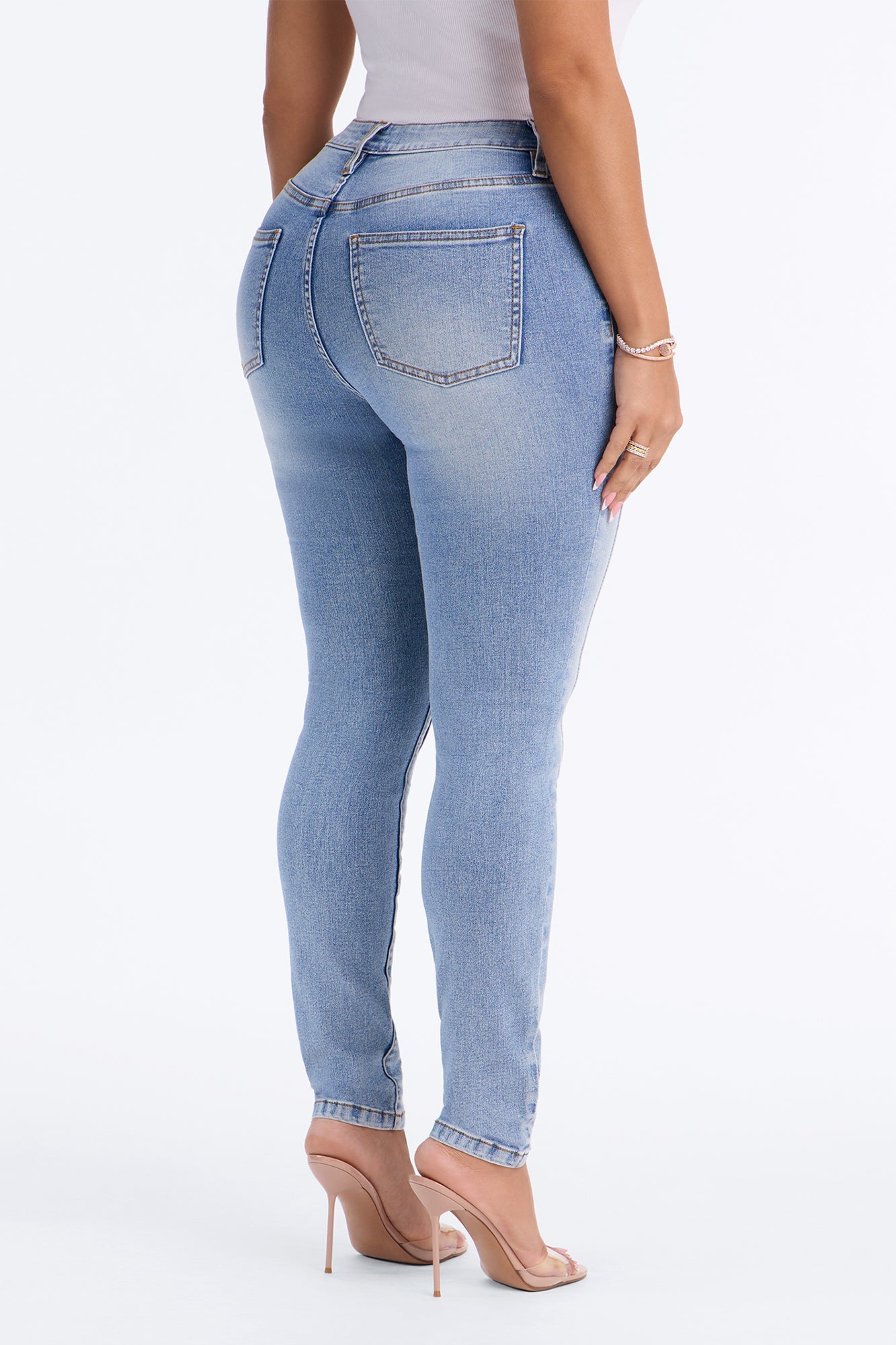 Paris Pintucks High Rise Stretch Skinny Jeans - Light Wash image 8