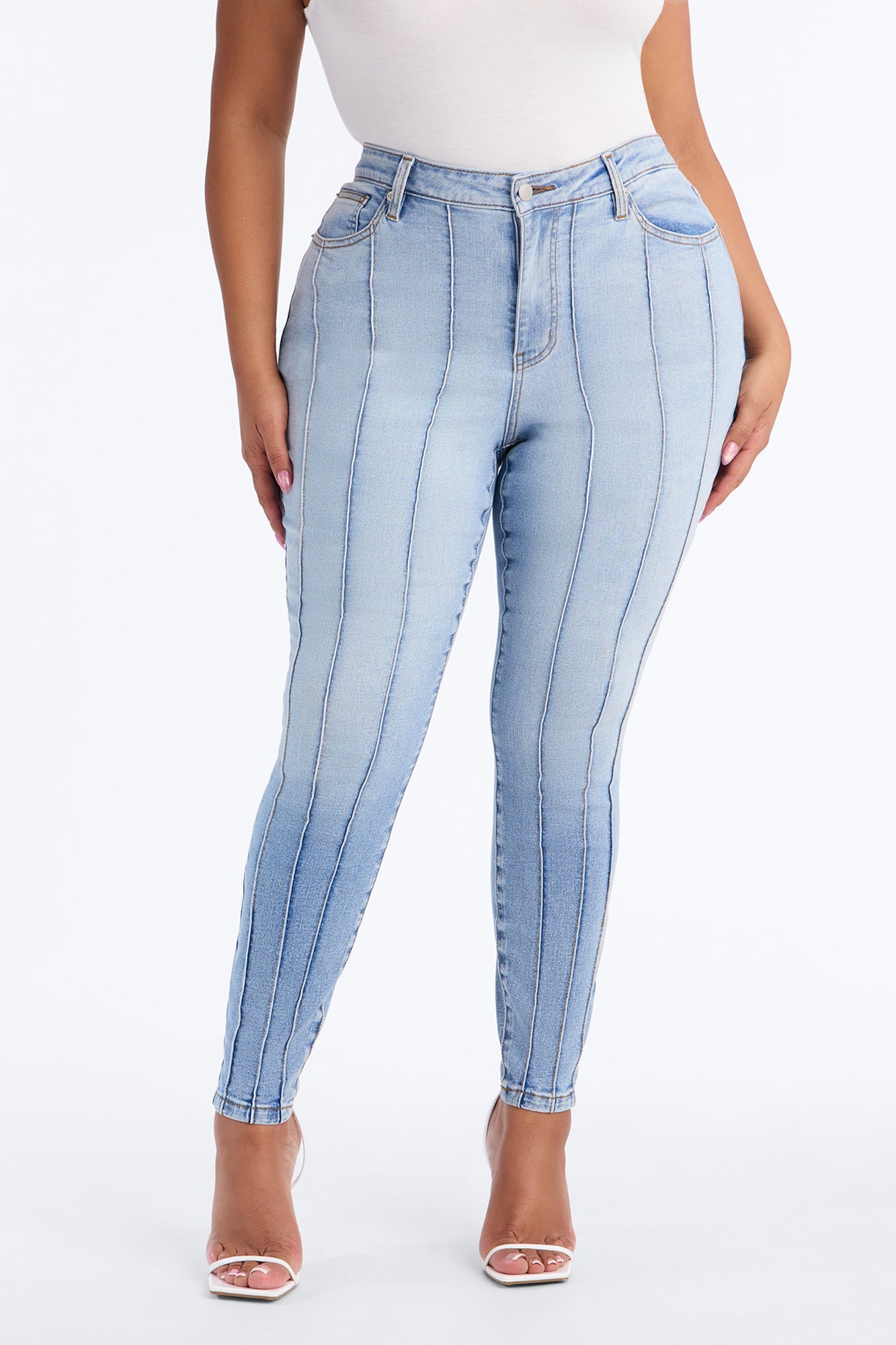 Paris Pintucks High Rise Stretch Skinny Jeans - Light Wash image 2