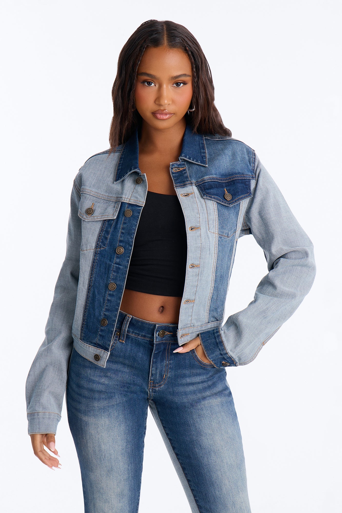 San Marcos Two Tone Stretch Denim Trucker Jacket - Dark Wash image 7
