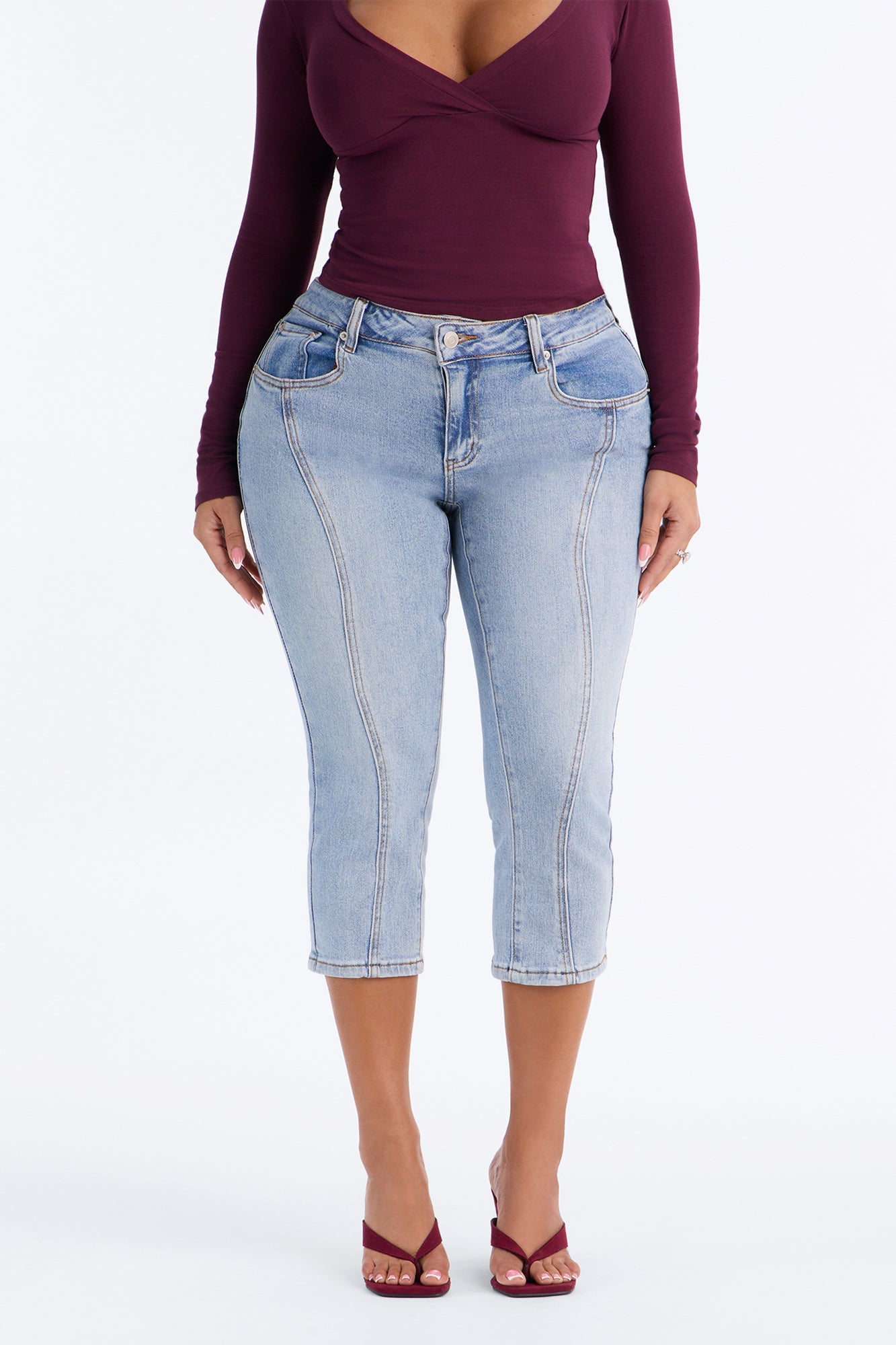 Talk Of The Town Low Rise Capri Jeans - Medium Wash image 6