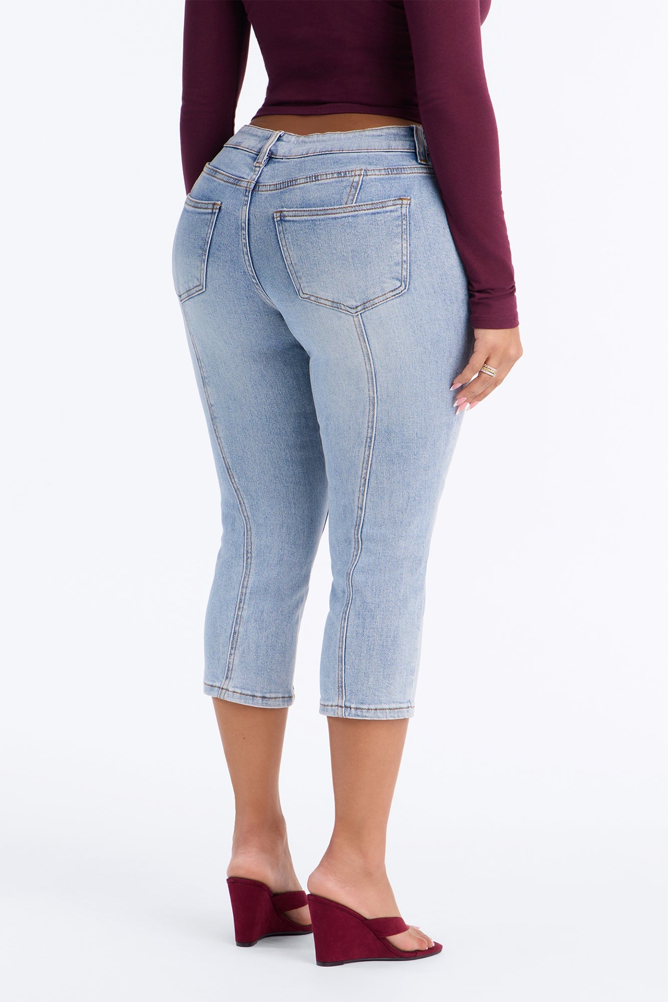 Talk Of The Town Low Rise Capri Jeans - Medium Wash image 8