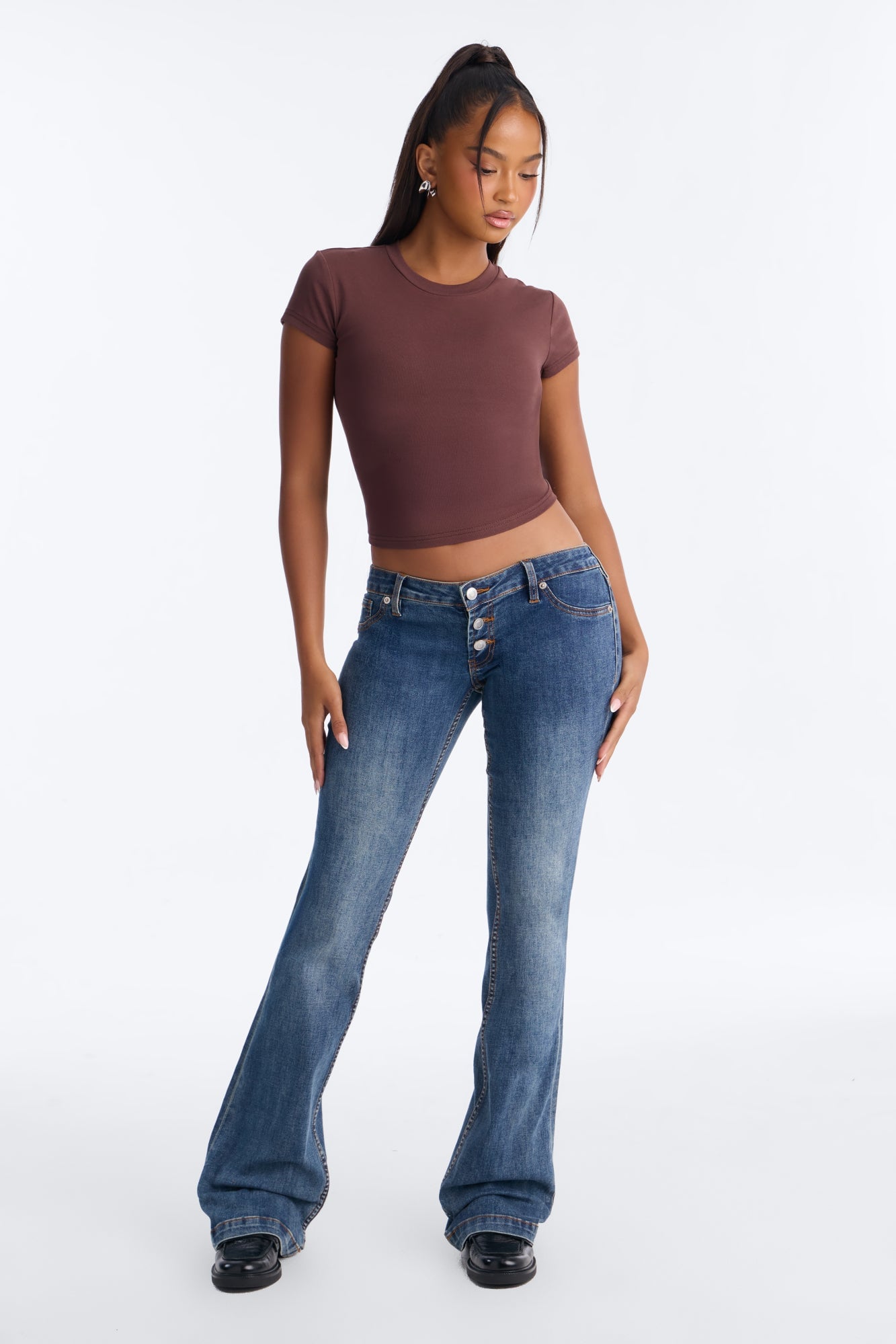 Take A Ride Ultra Low Rise Buttonfly Flare Jeans - Dark Wash image 2