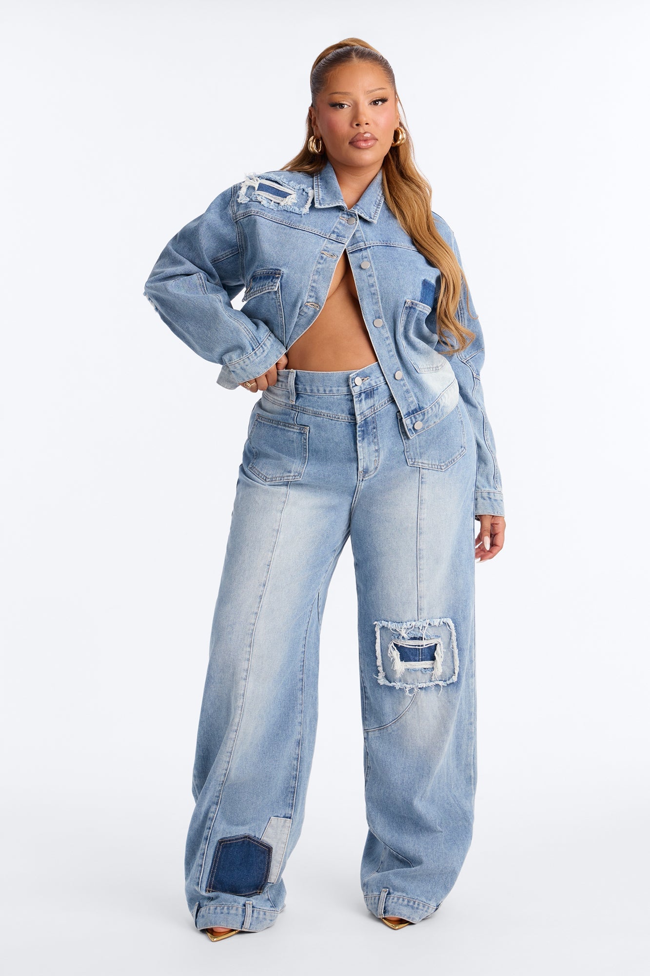 No Return Reconstructed Wide Leg Jeans - Medium Wash image 2