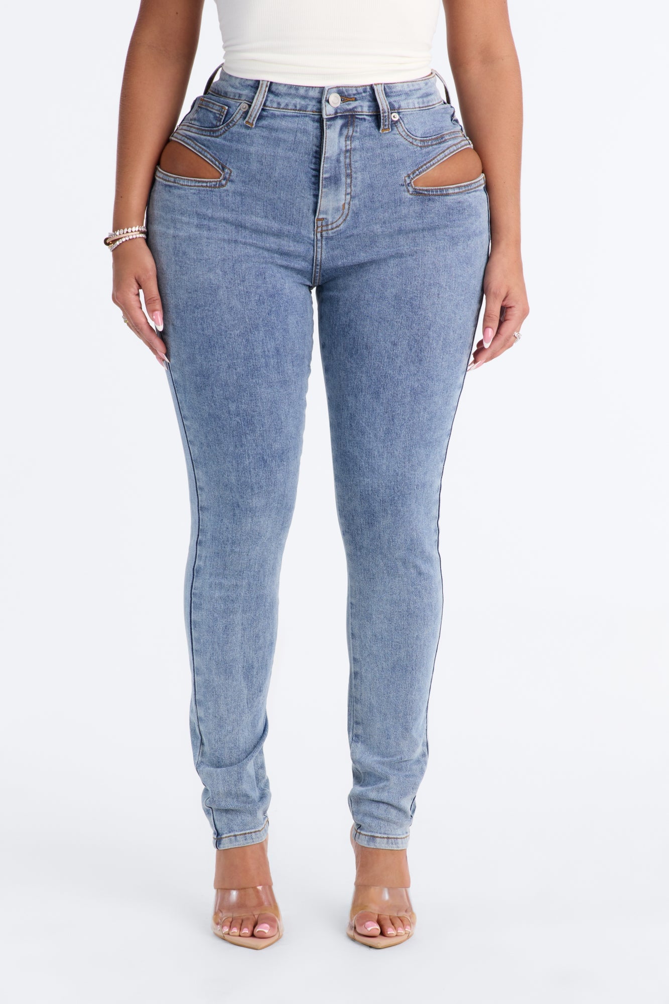 Cut it Out High Rise Stretch Skinny Jeans - Light Wash image 5