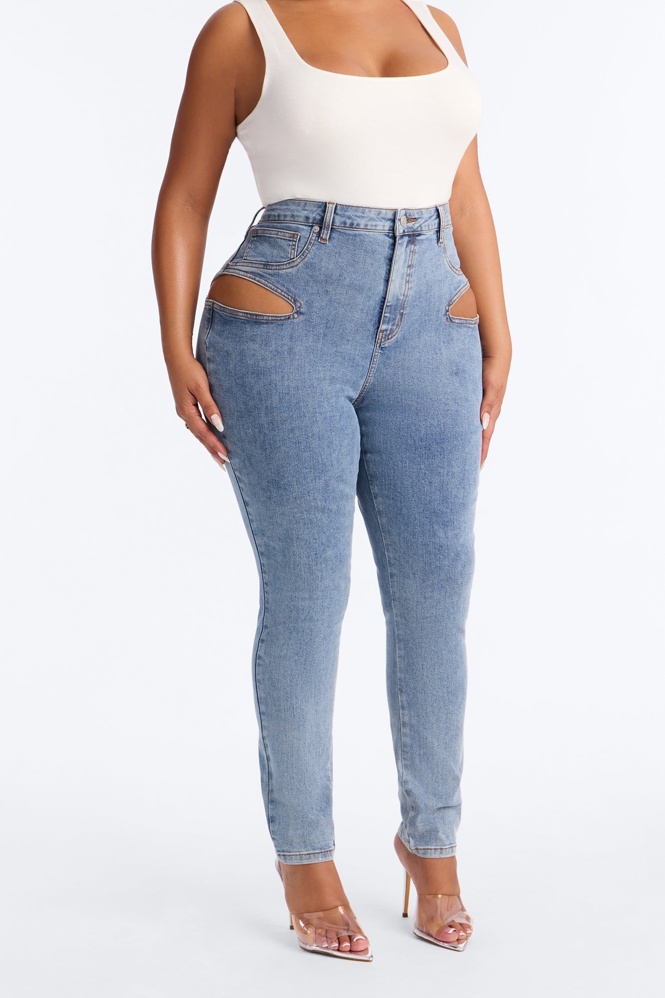Cut it Out High Rise Stretch Skinny Jeans - Light Wash image 1